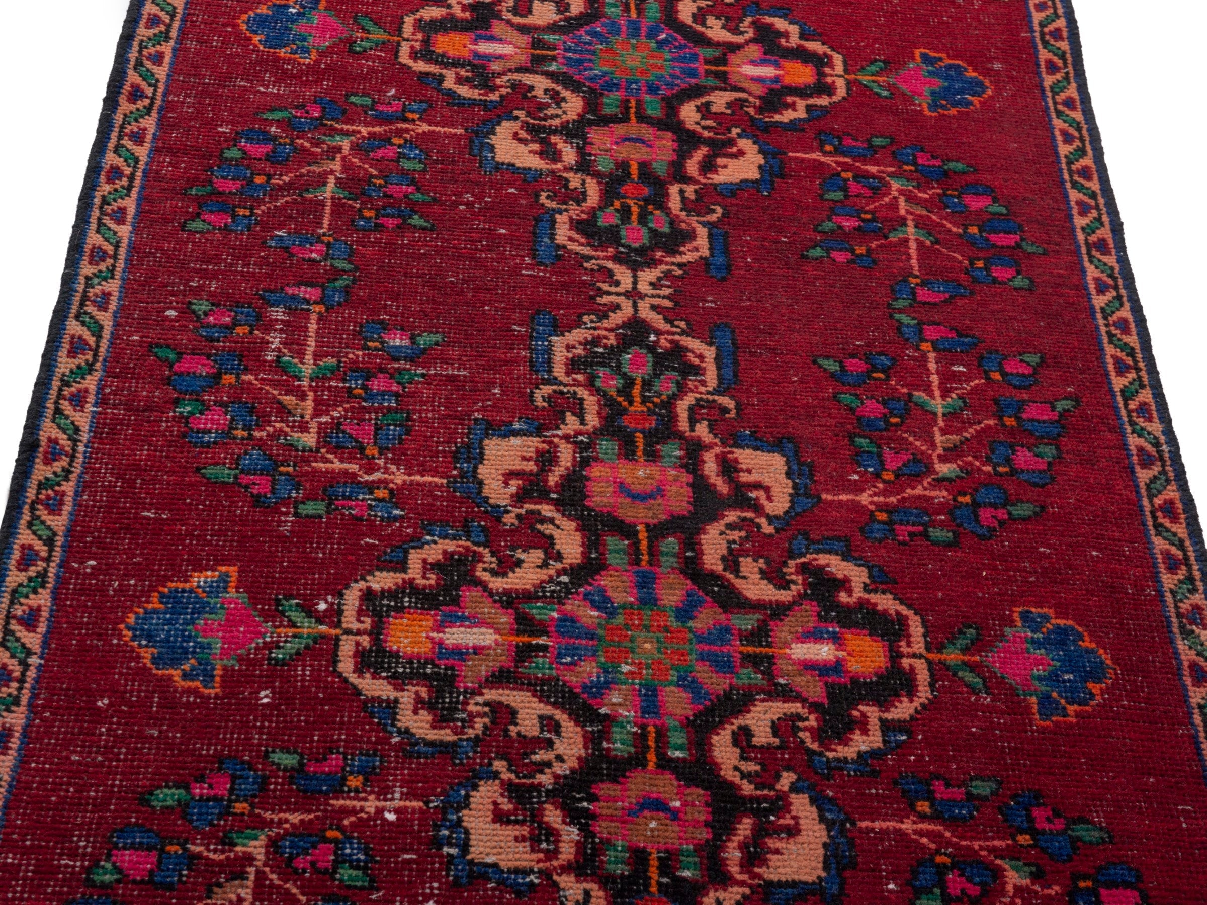 Persian Ferdos runner rug in burgundy and cream, view 7 of 18