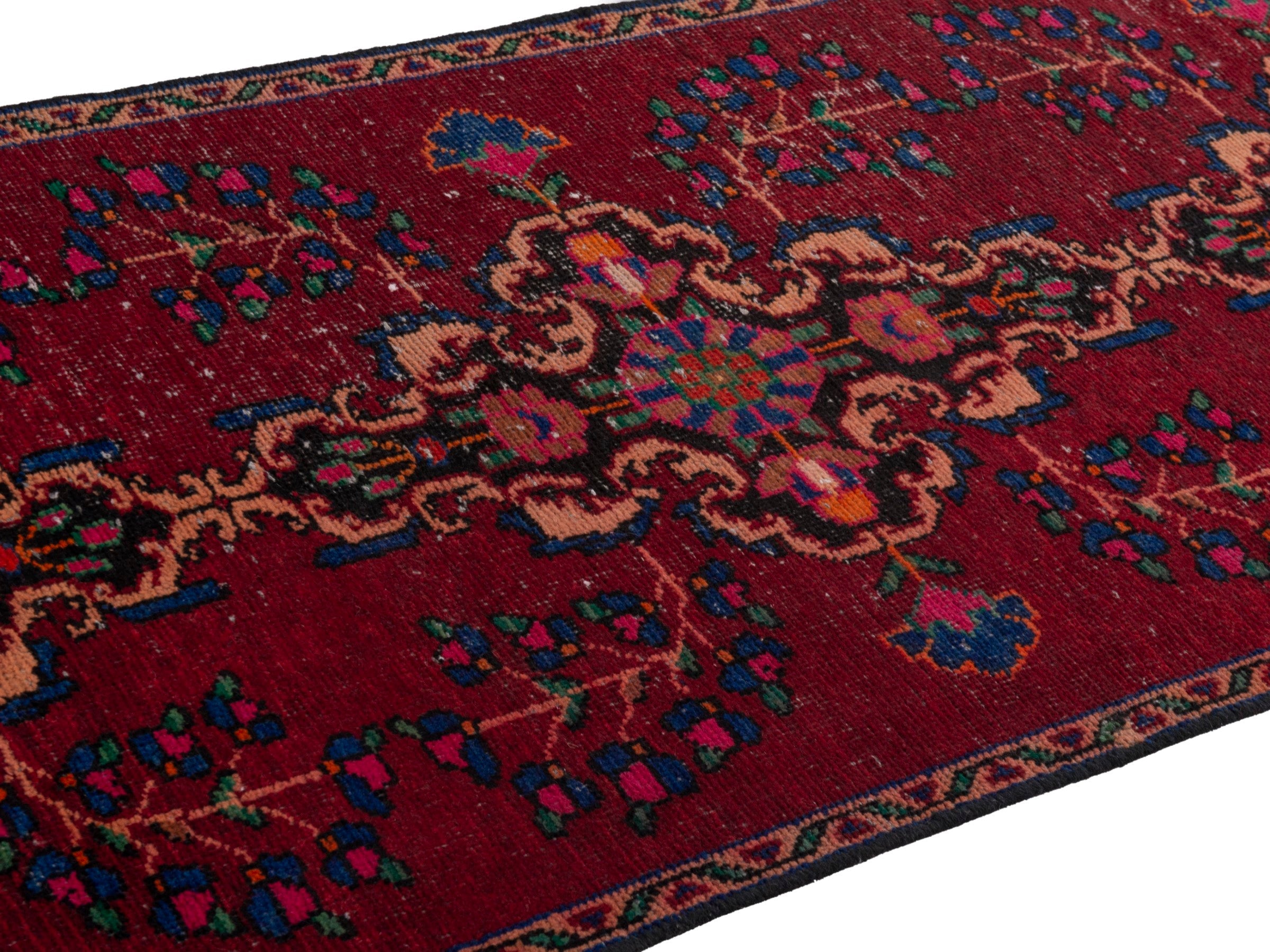 Persian Ferdos runner rug in burgundy and cream, view 8 of 18