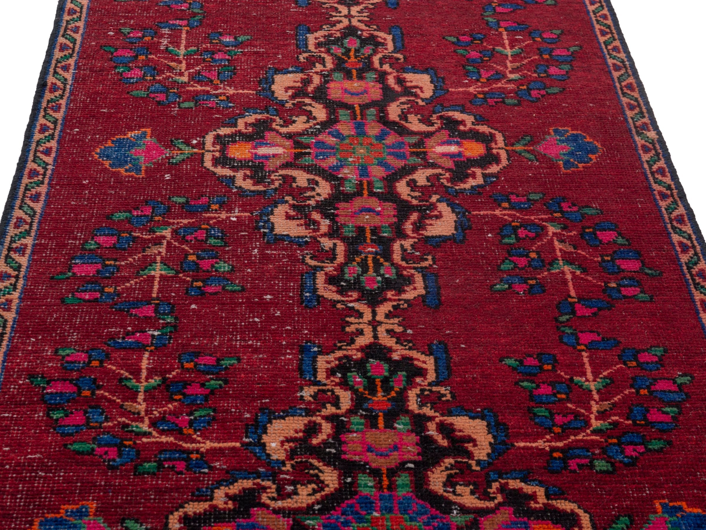 Persian Ferdos runner rug in burgundy and cream, view 9 of 18