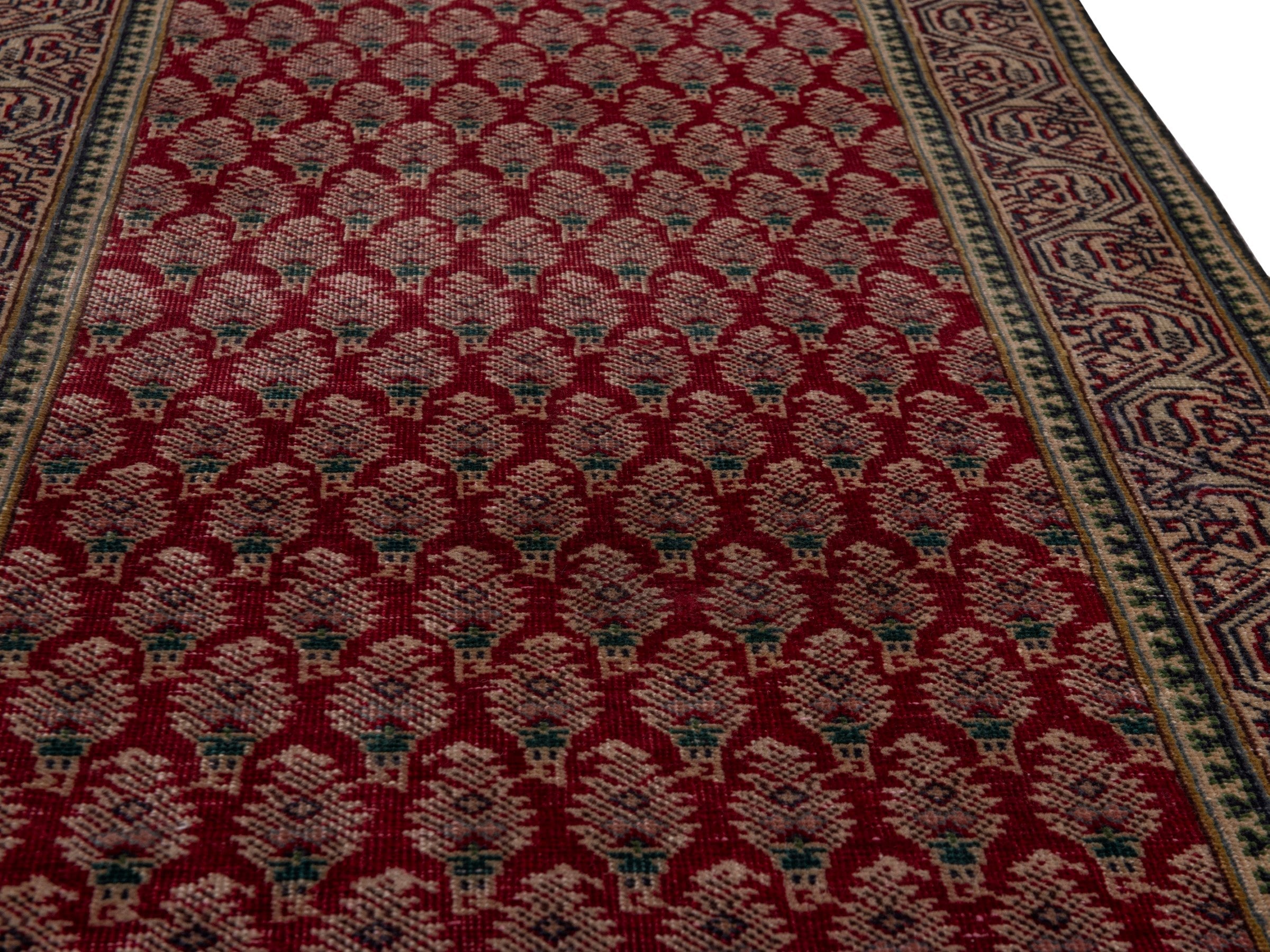 Persian Tabriz runner rug in deep red and tan, view 10 of 17