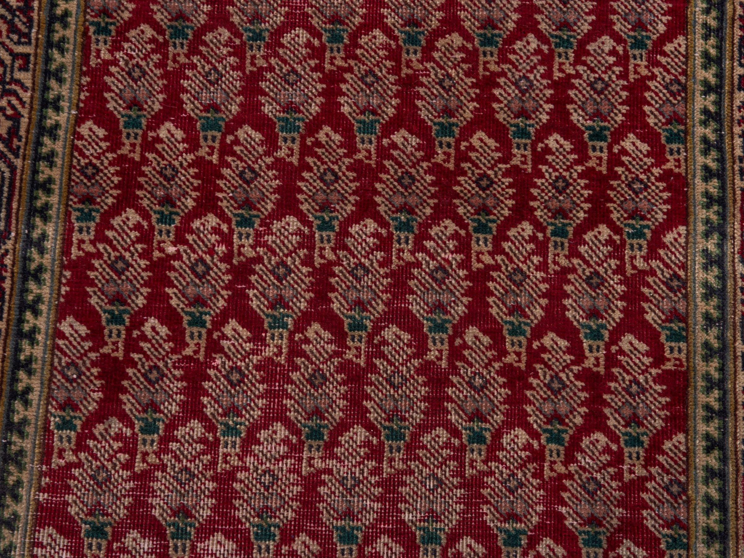 Persian Tabriz runner rug in deep red and tan, view 12 of 17