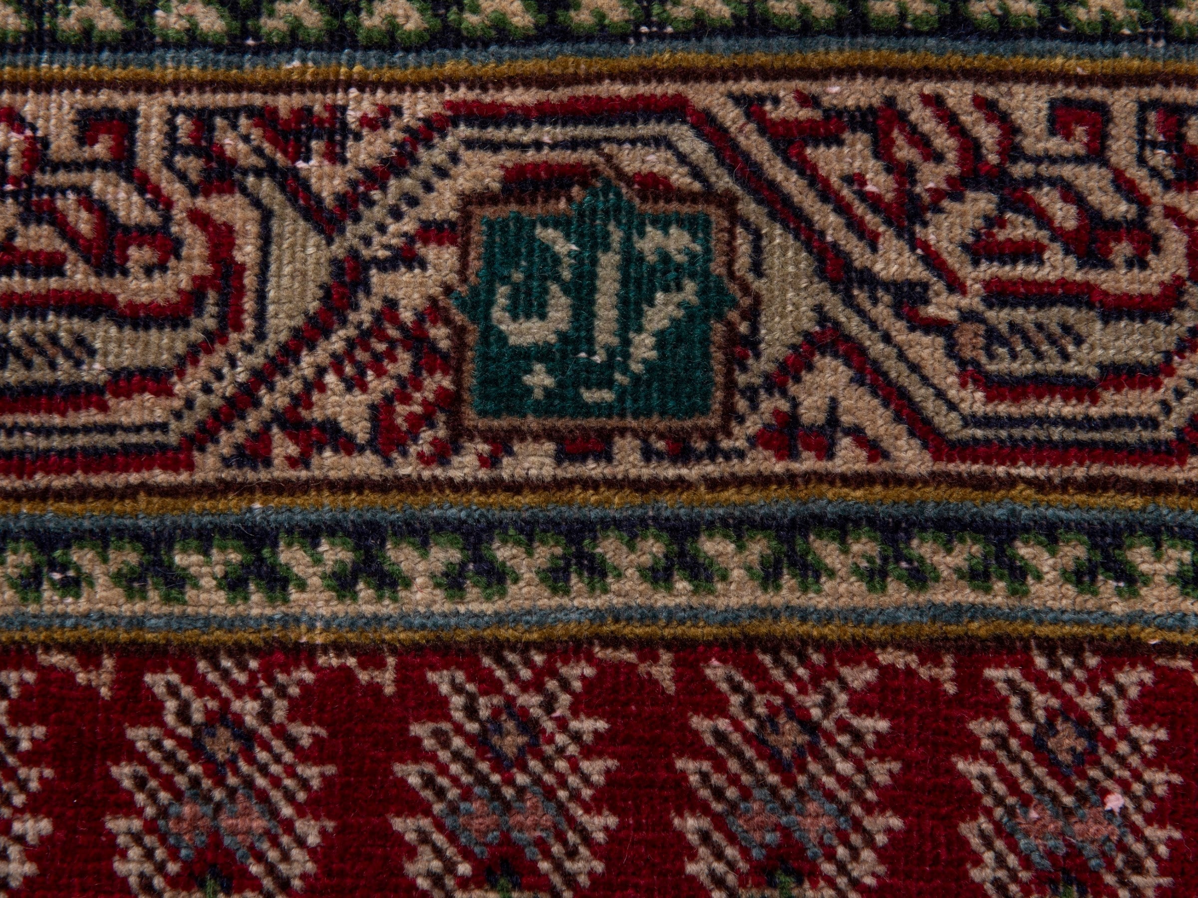 Persian Tabriz runner rug in deep red and tan, view 13 of 17