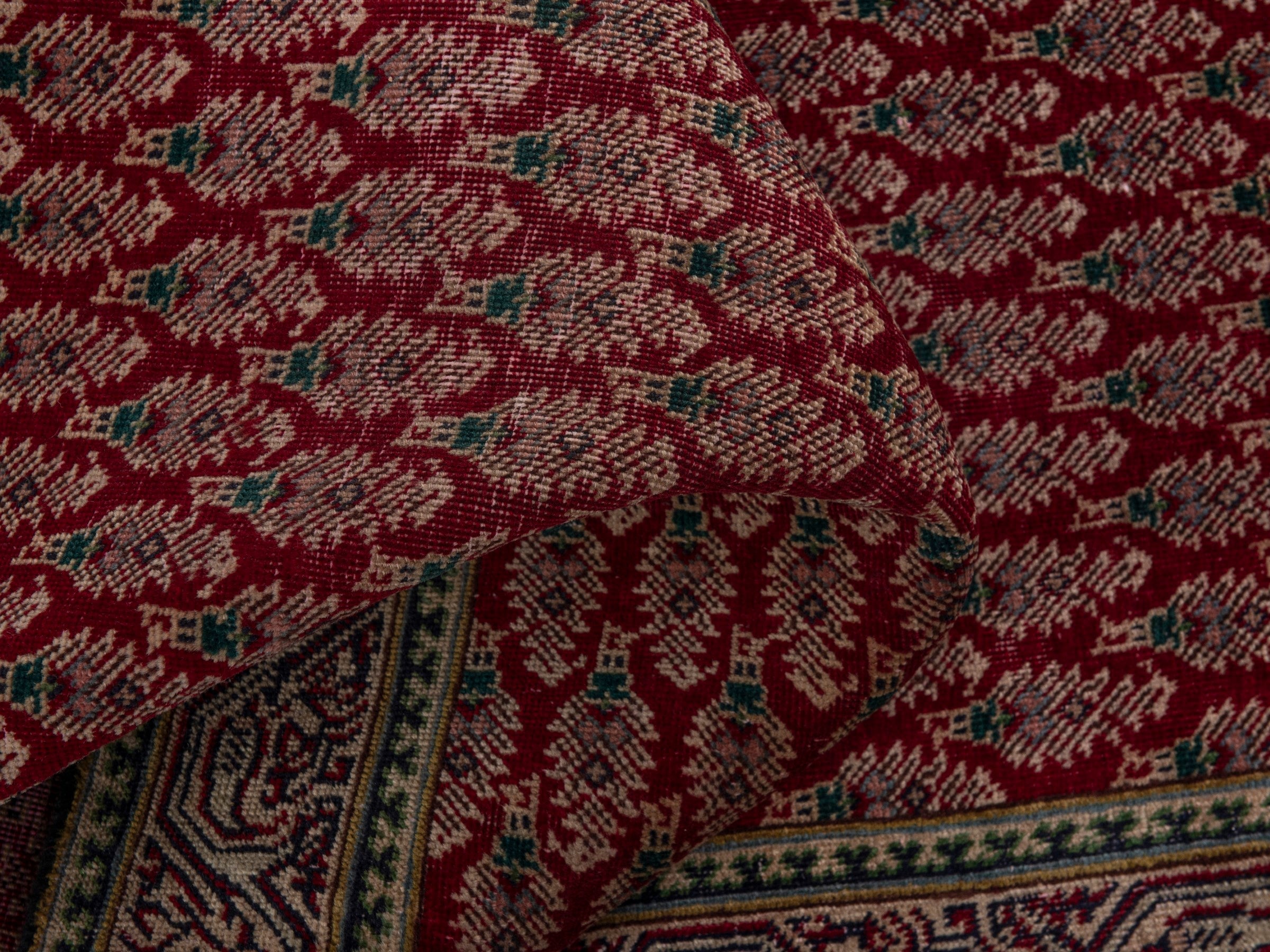 Persian Tabriz runner rug in deep red and tan, view 14 of 17