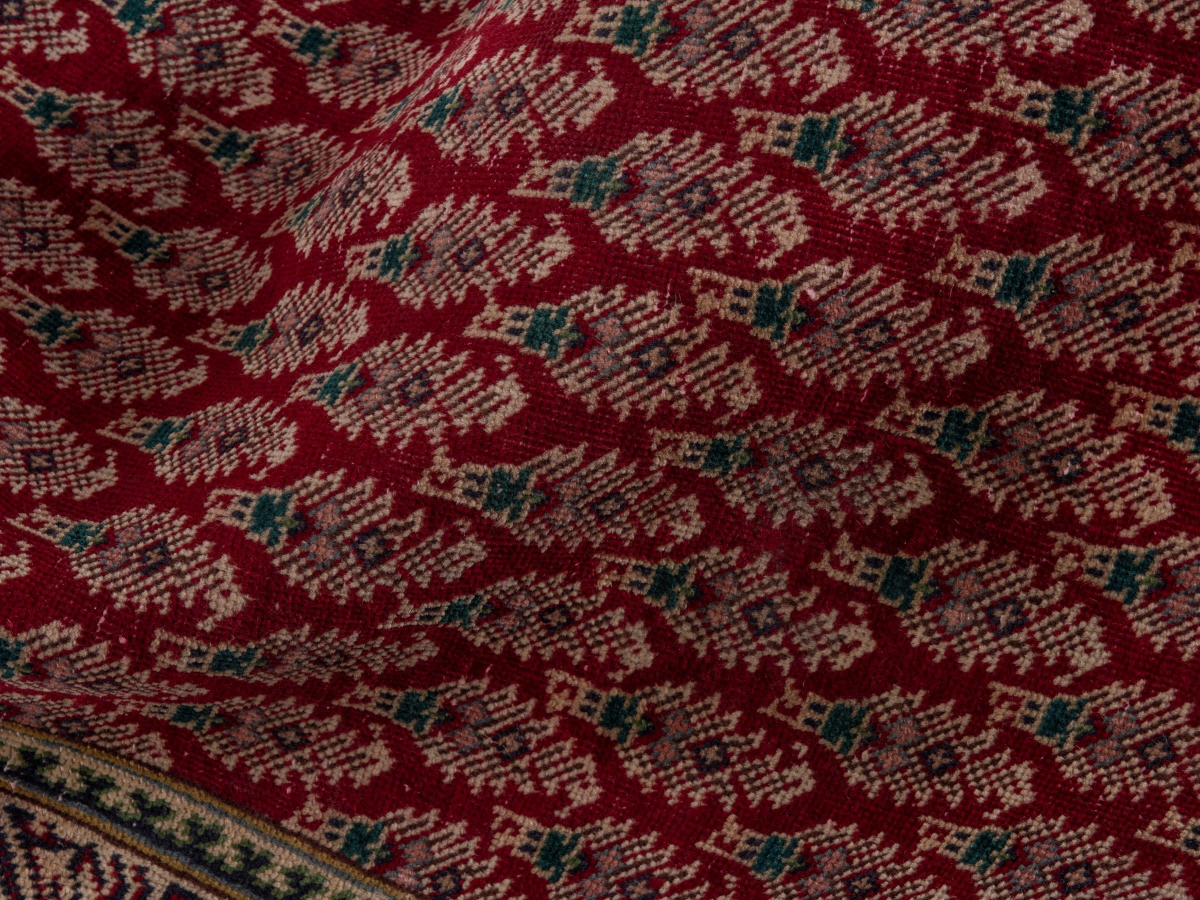 Persian Tabriz runner rug in deep red and tan, view 15 of 17