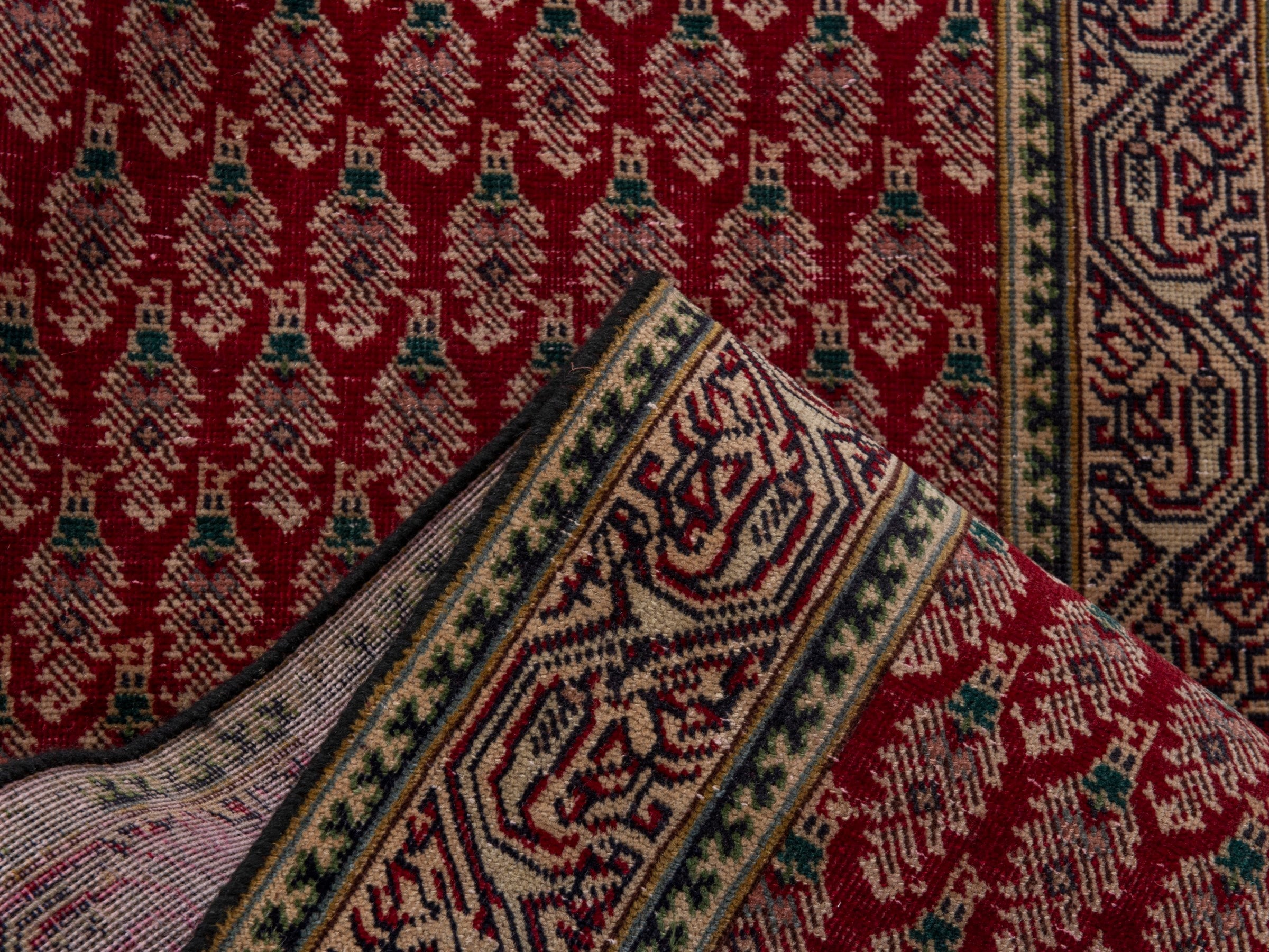 Persian Tabriz runner rug in deep red and tan, view 16 of 17