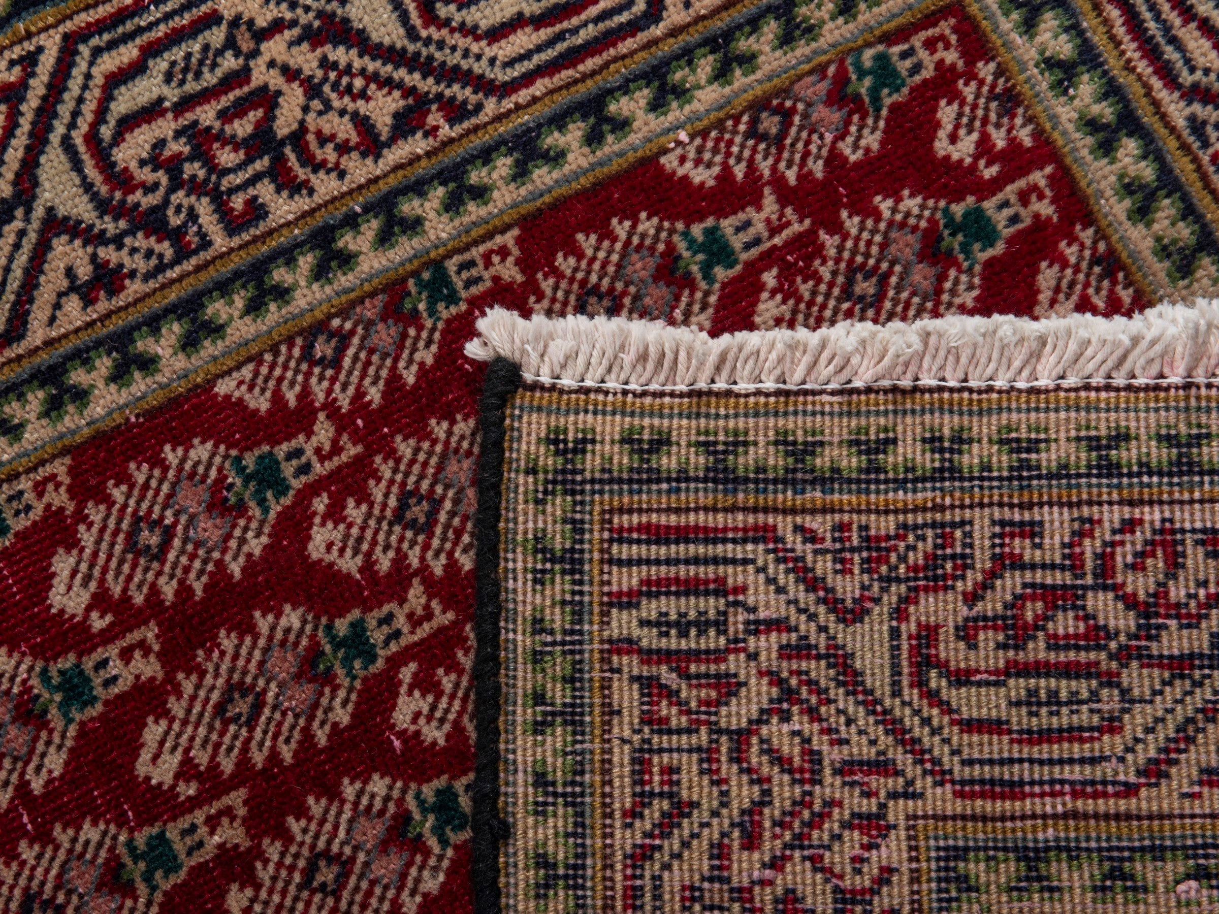 Persian Tabriz runner rug in deep red and tan, view 17 of 17