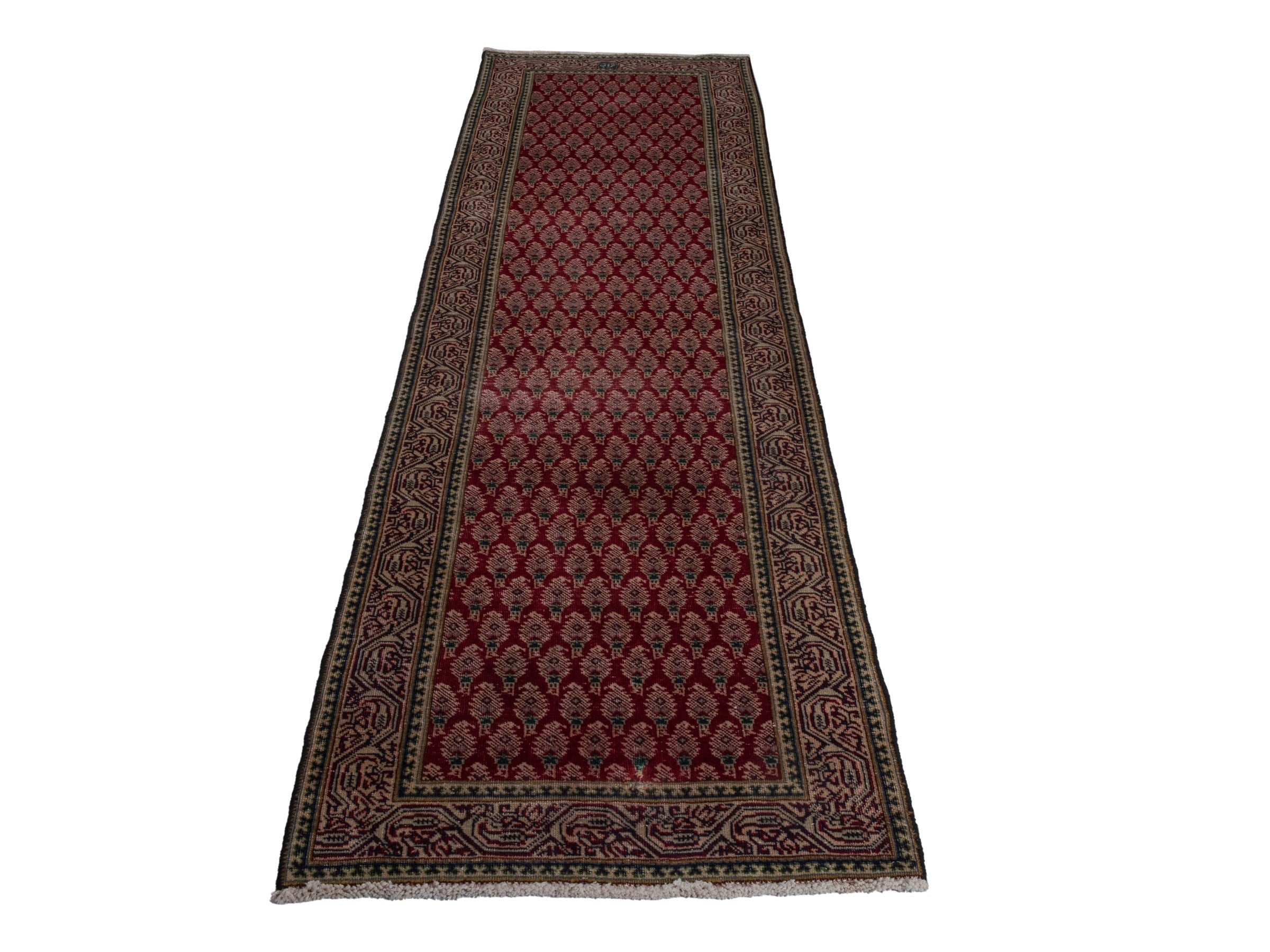 Persian Tabriz runner rug in deep red and tan, view 2 of 17