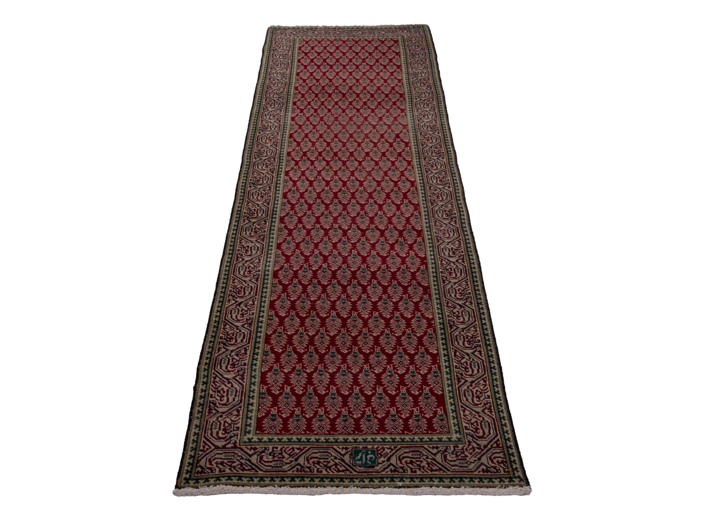 Persian Tabriz runner rug in deep red and tan, view 3 of 17