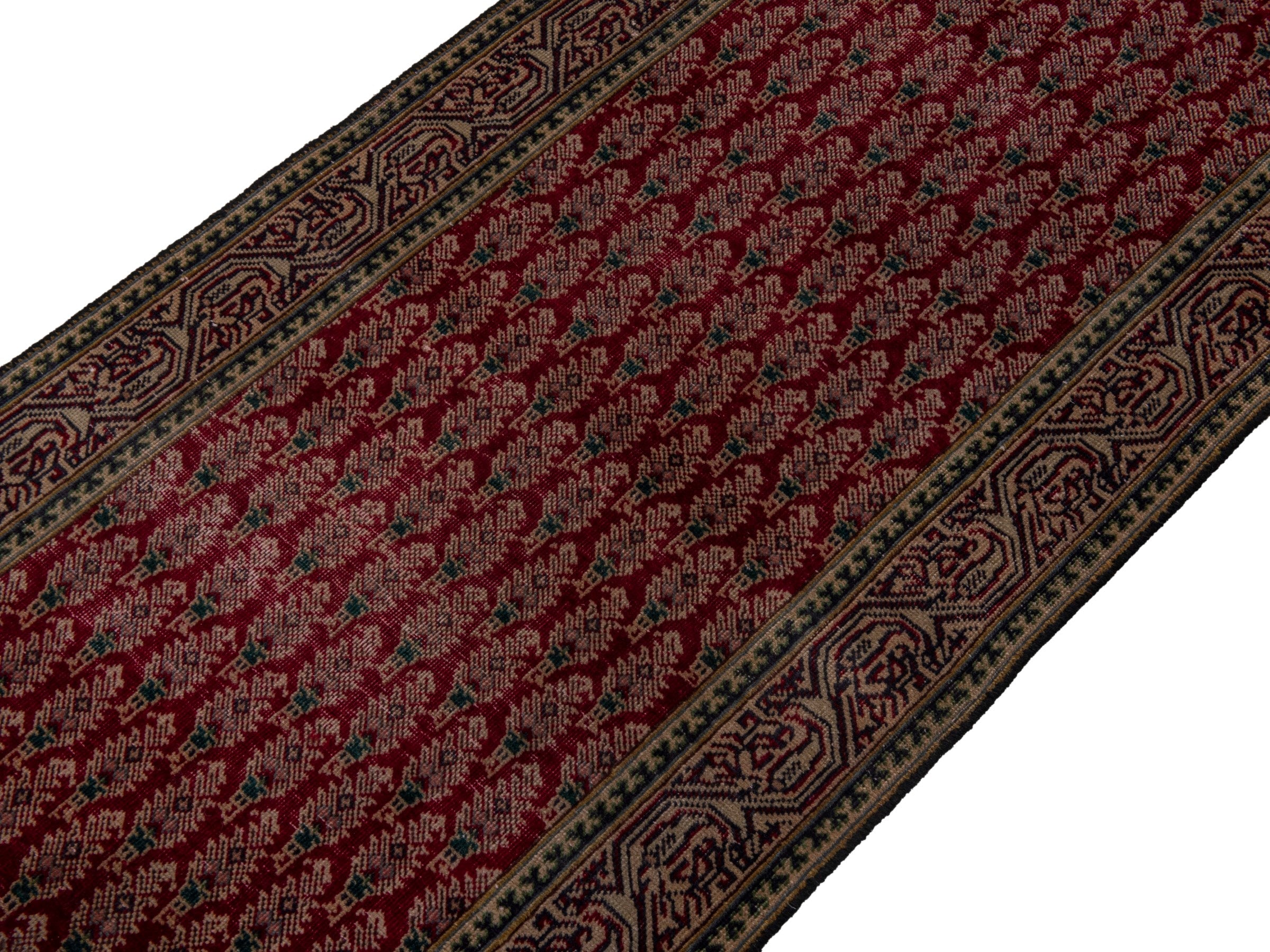 Persian Tabriz runner rug in deep red and tan, view 4 of 17