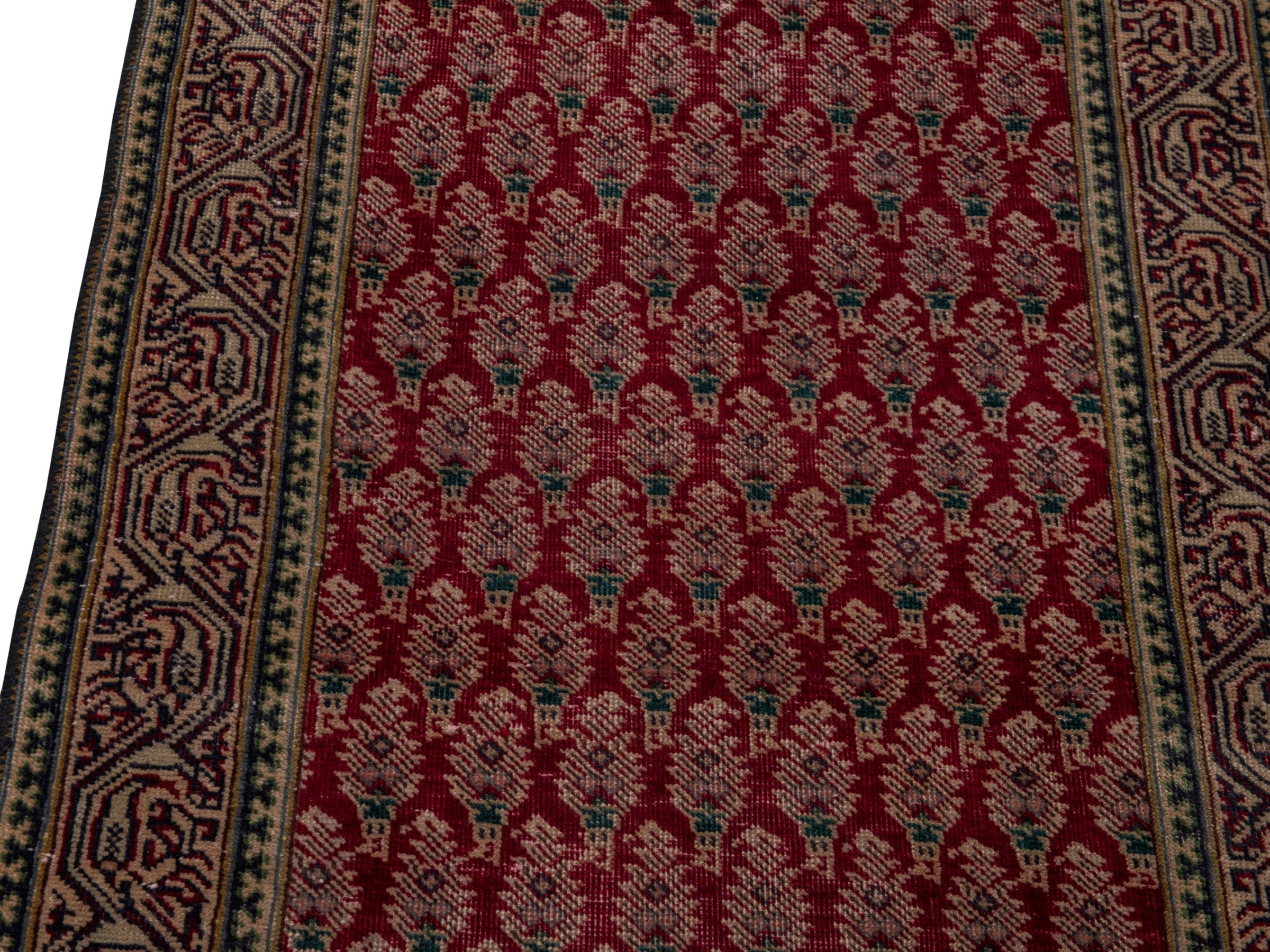 Persian Tabriz runner rug in deep red and tan, view 7 of 17