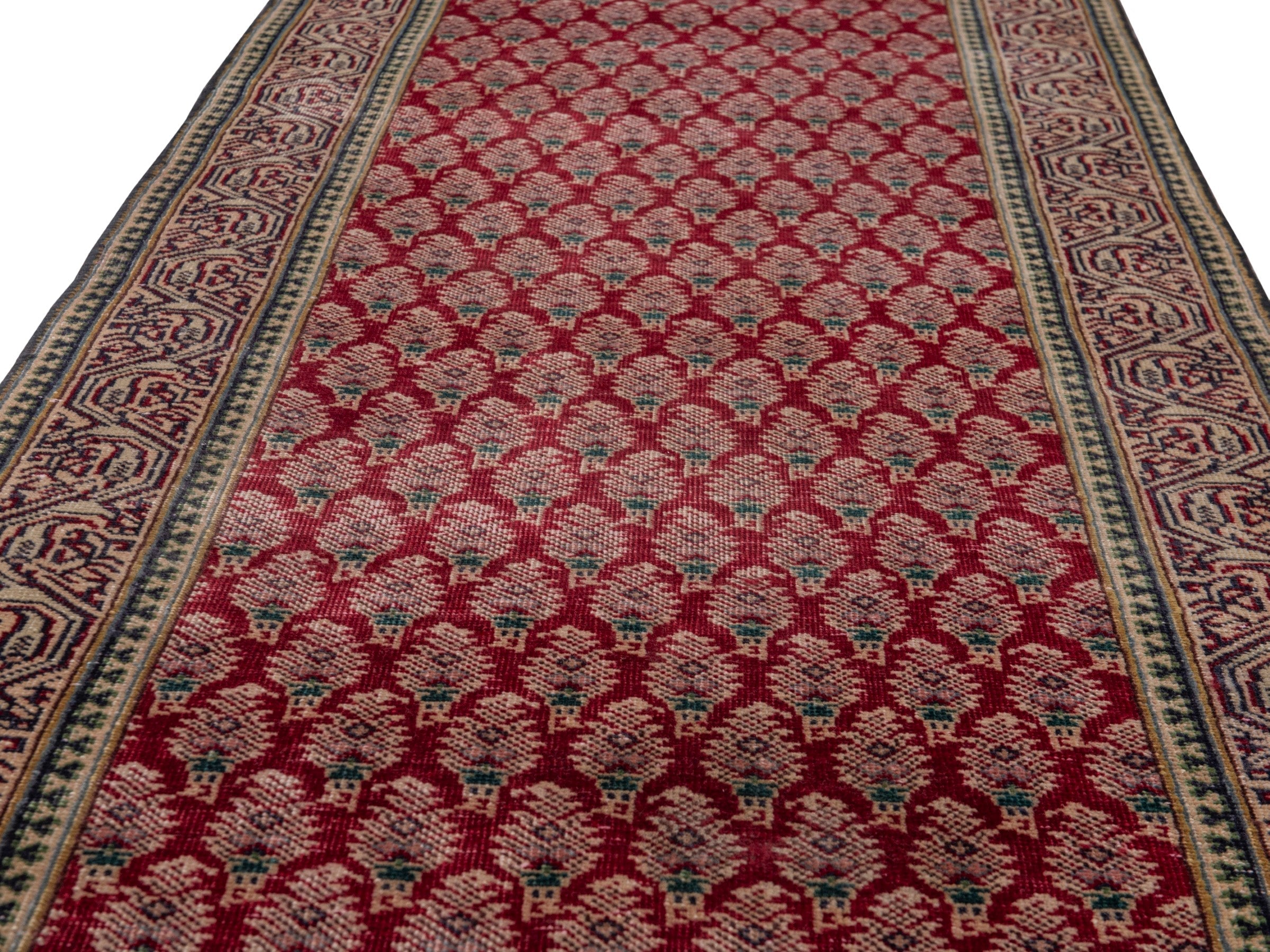 Persian Tabriz runner rug in deep red and tan, view 9 of 17