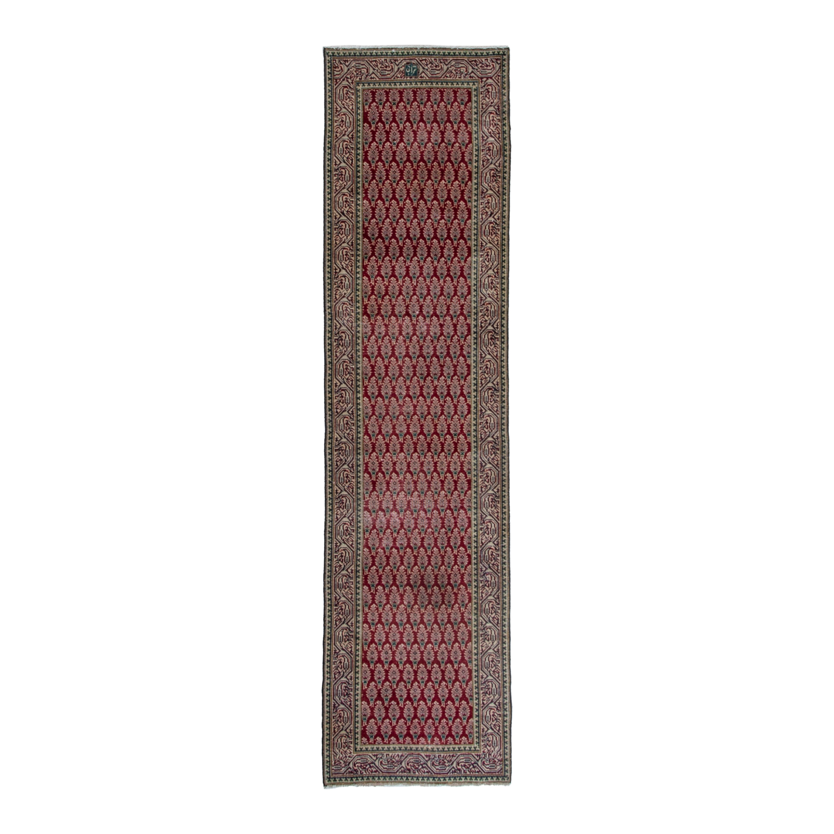 Persian Tabriz runner rug in deep red and tan, 2'7" x 9'5"