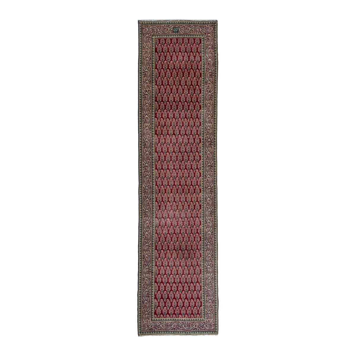 Persian Tabriz runner rug in deep red and tan, 2'7" x 9'5"