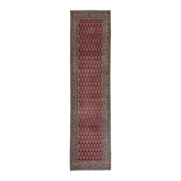 Persian Tabriz runner rug in deep red and tan, 2'7" x 9'5"