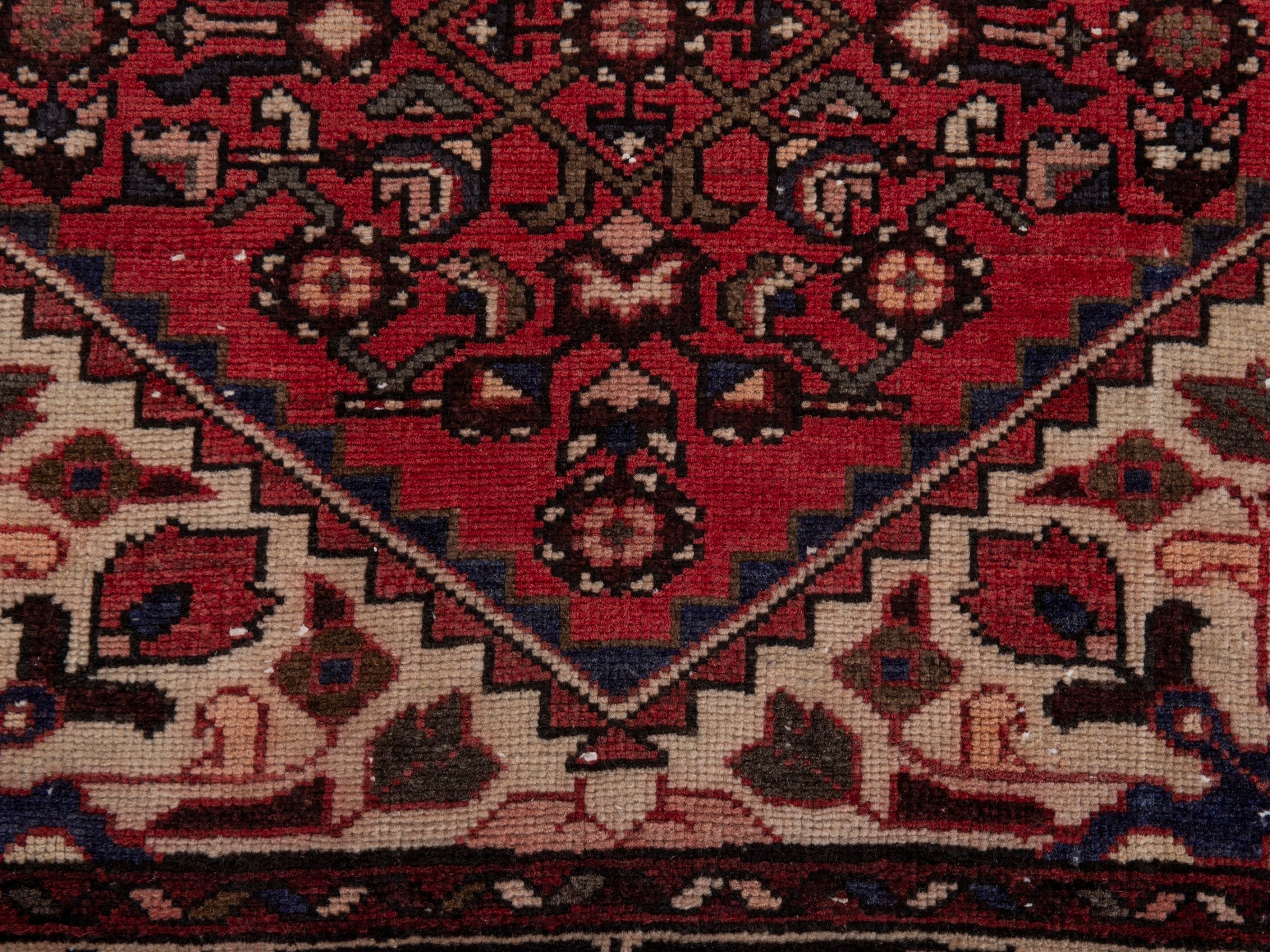 Persian Hamedan runner rug in deep red and cream, view 11 of 18