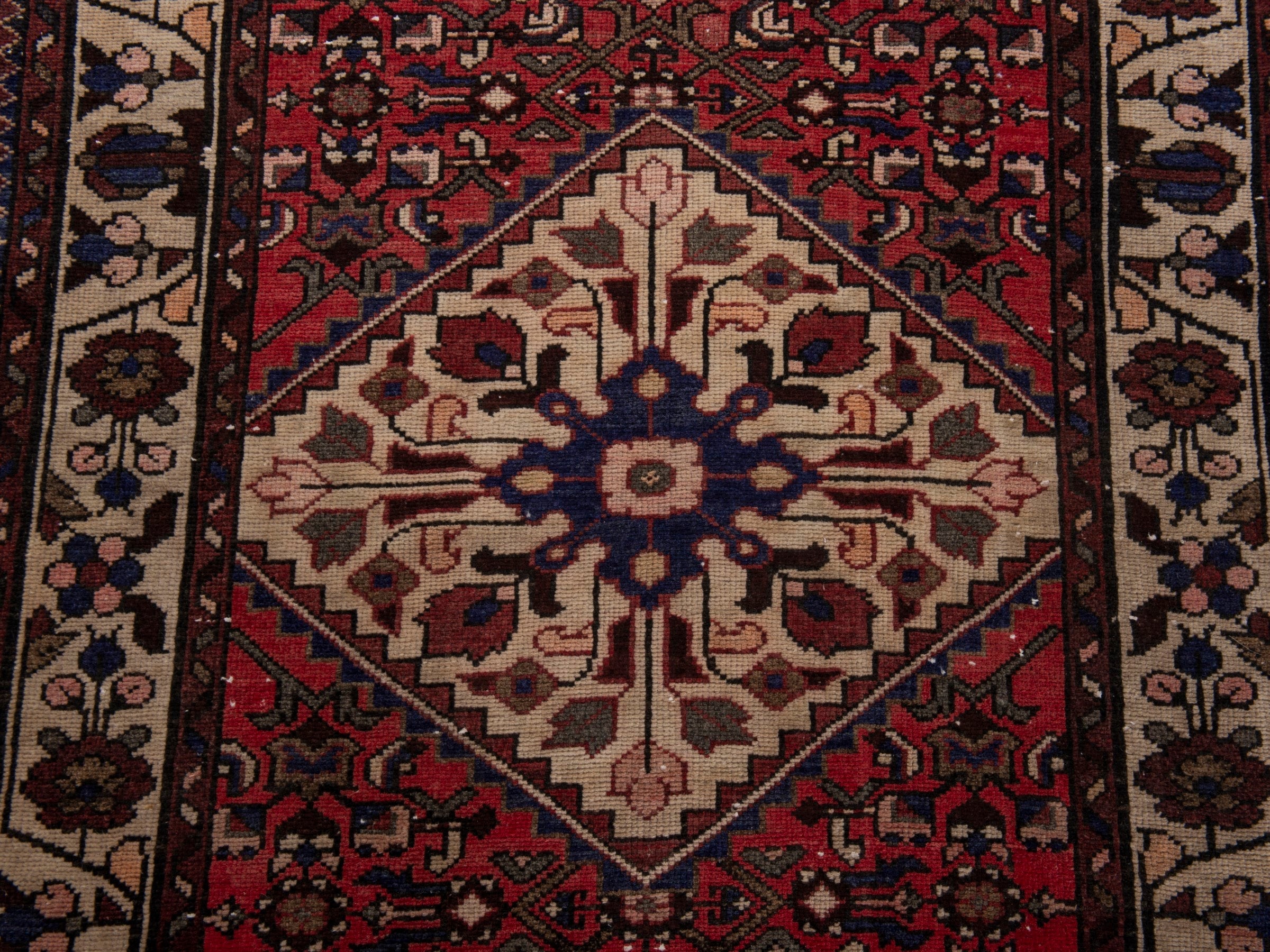Persian Hamedan runner rug in deep red and cream, view 12 of 18