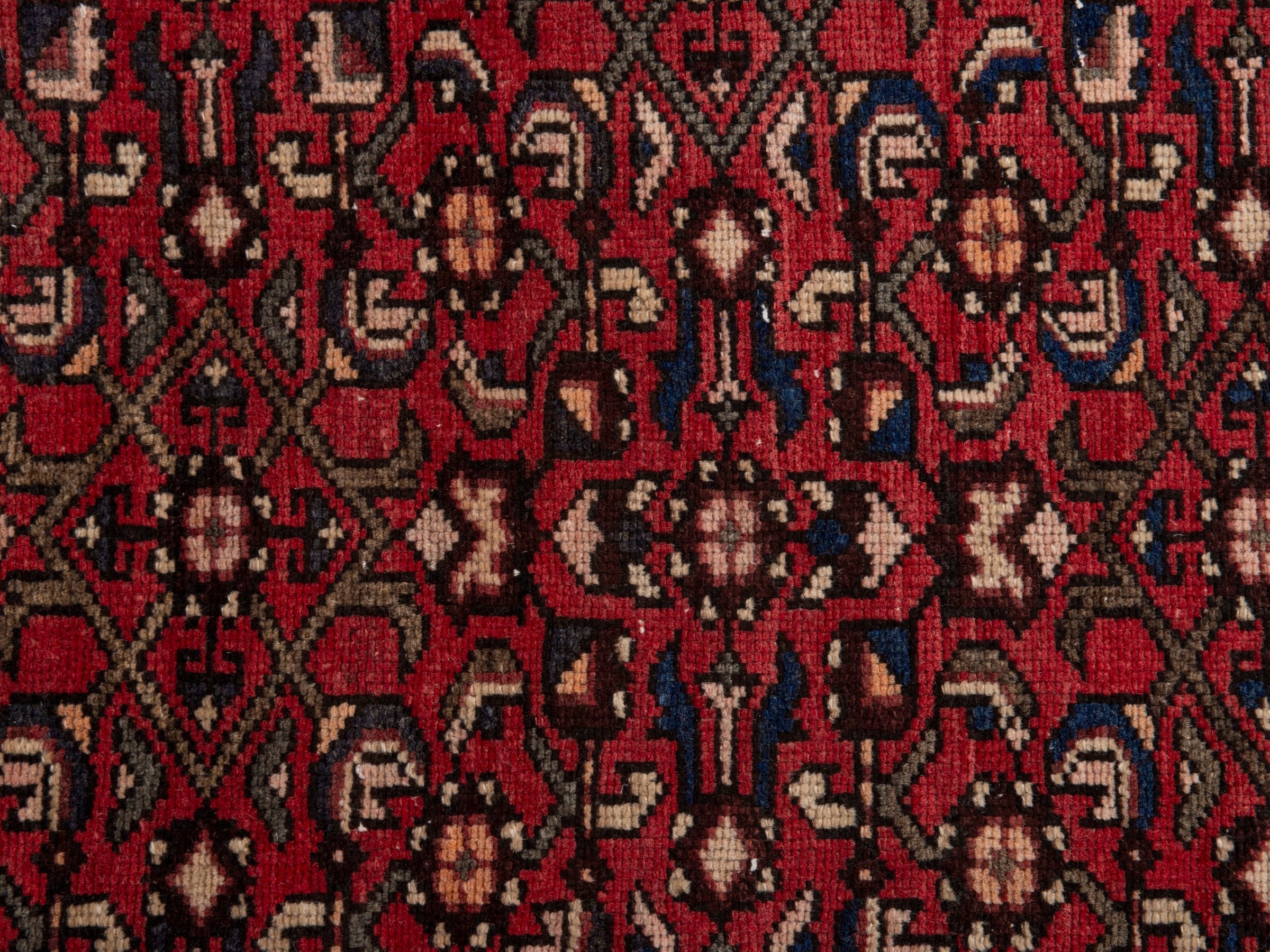 Persian Hamedan runner rug in deep red and cream, view 13 of 18