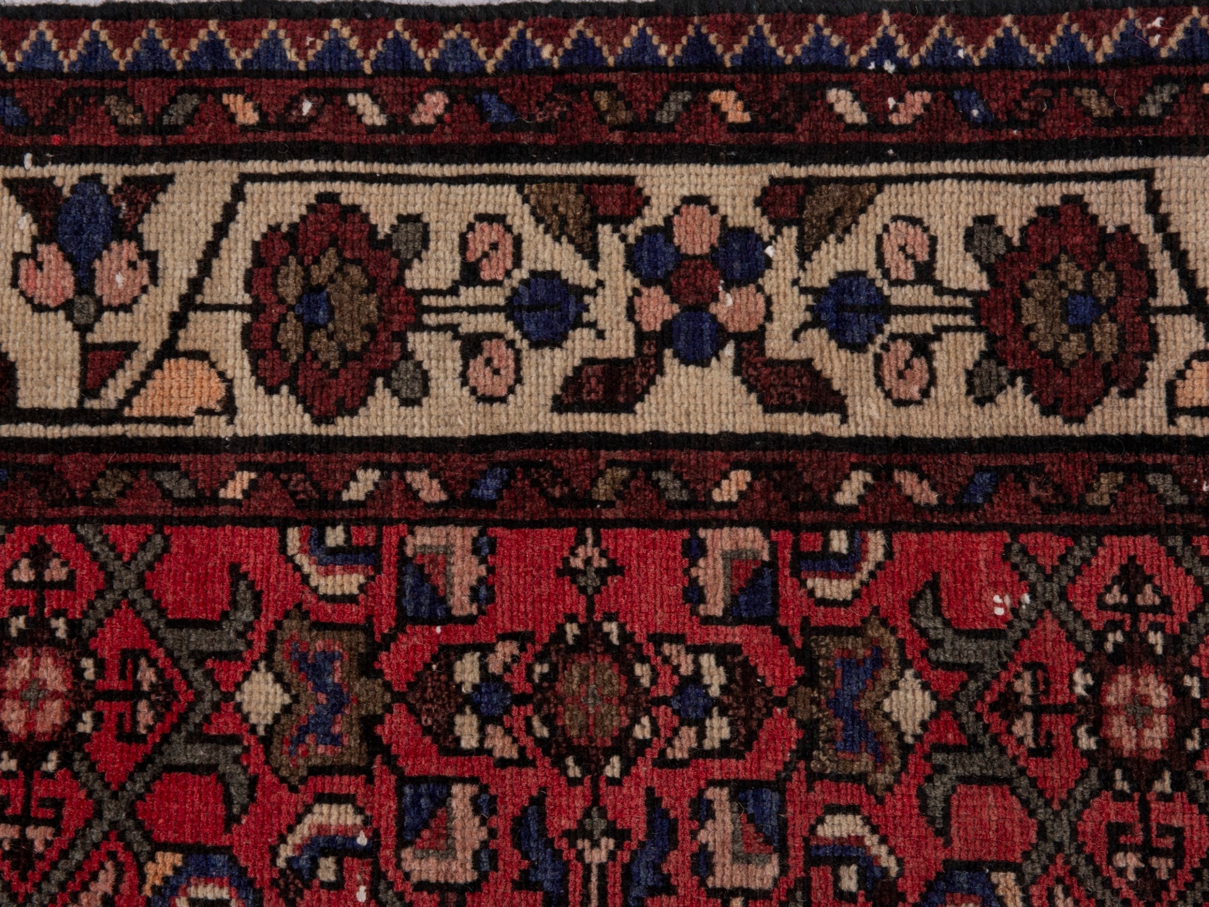 Persian Hamedan runner rug in deep red and cream, view 14 of 18