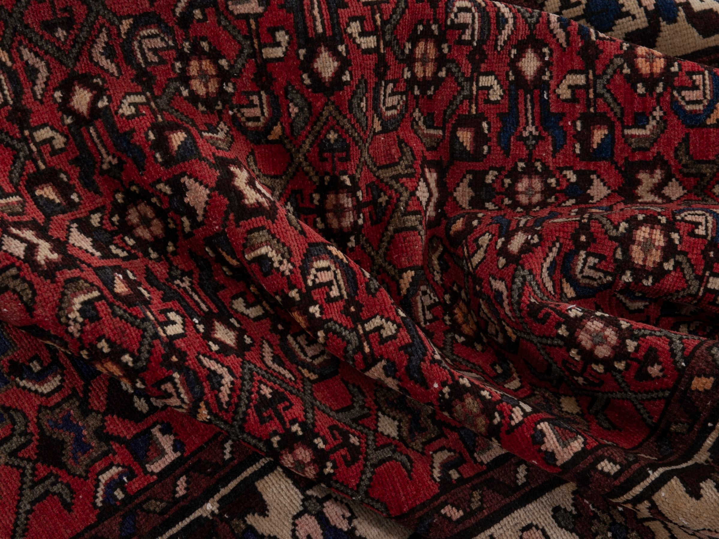 Persian Hamedan runner rug in deep red and cream, view 15 of 18