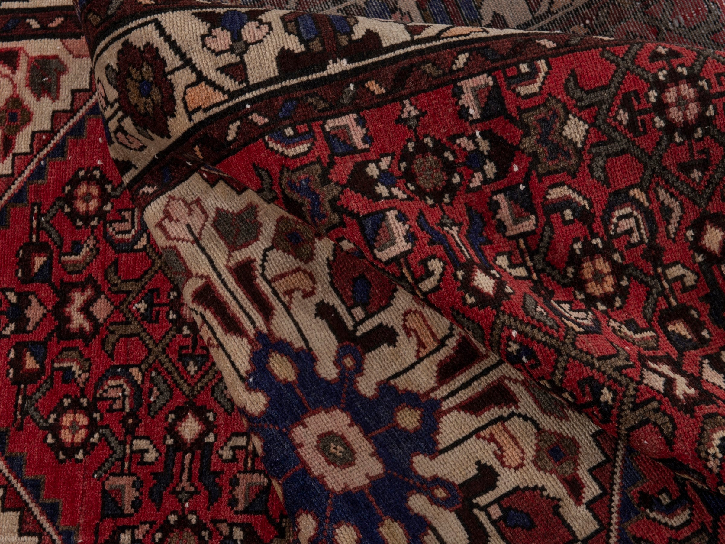 Persian Hamedan runner rug in deep red and cream, view 16 of 18