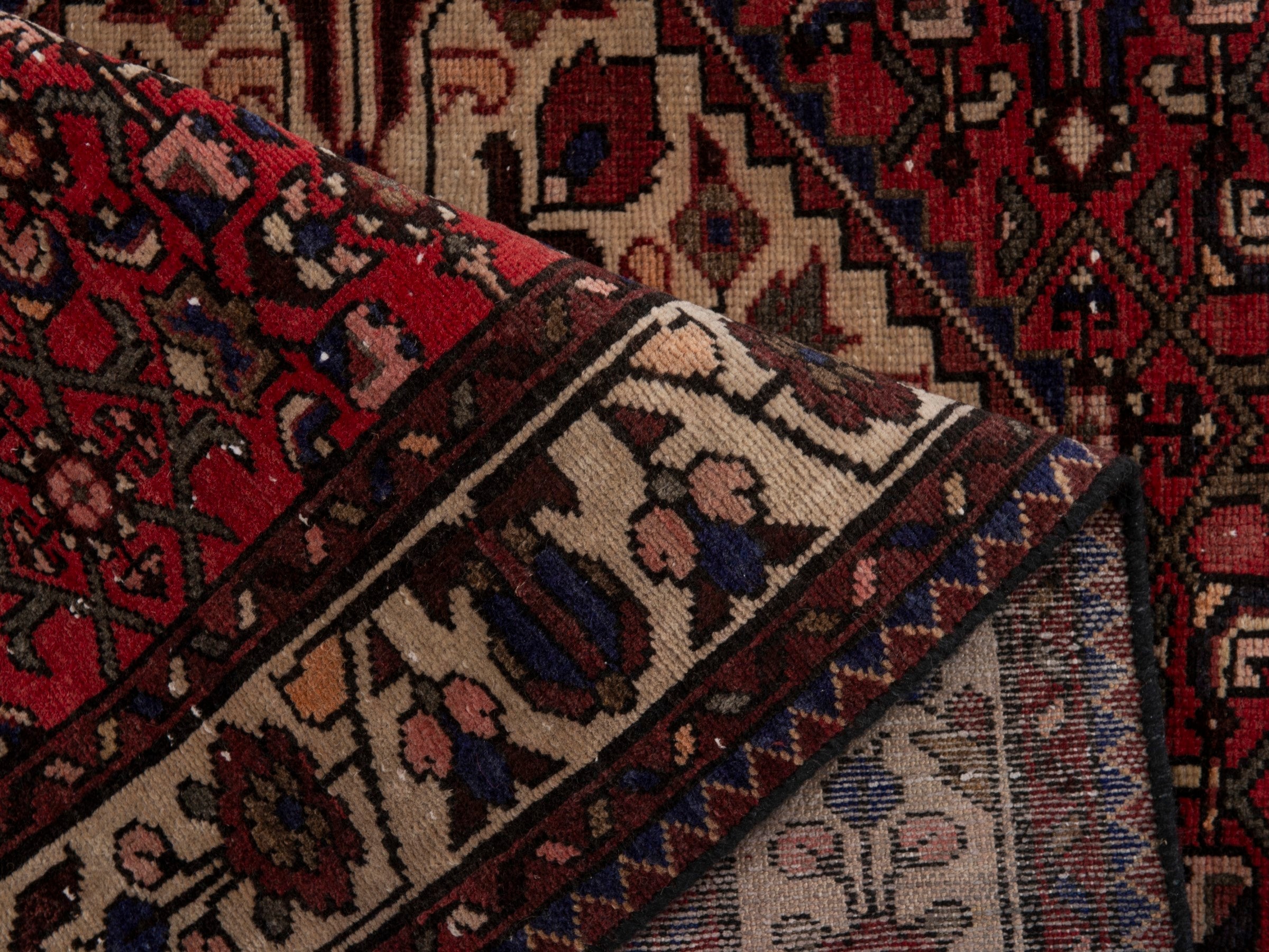 Persian Hamedan runner rug in deep red and cream, view 17 of 18