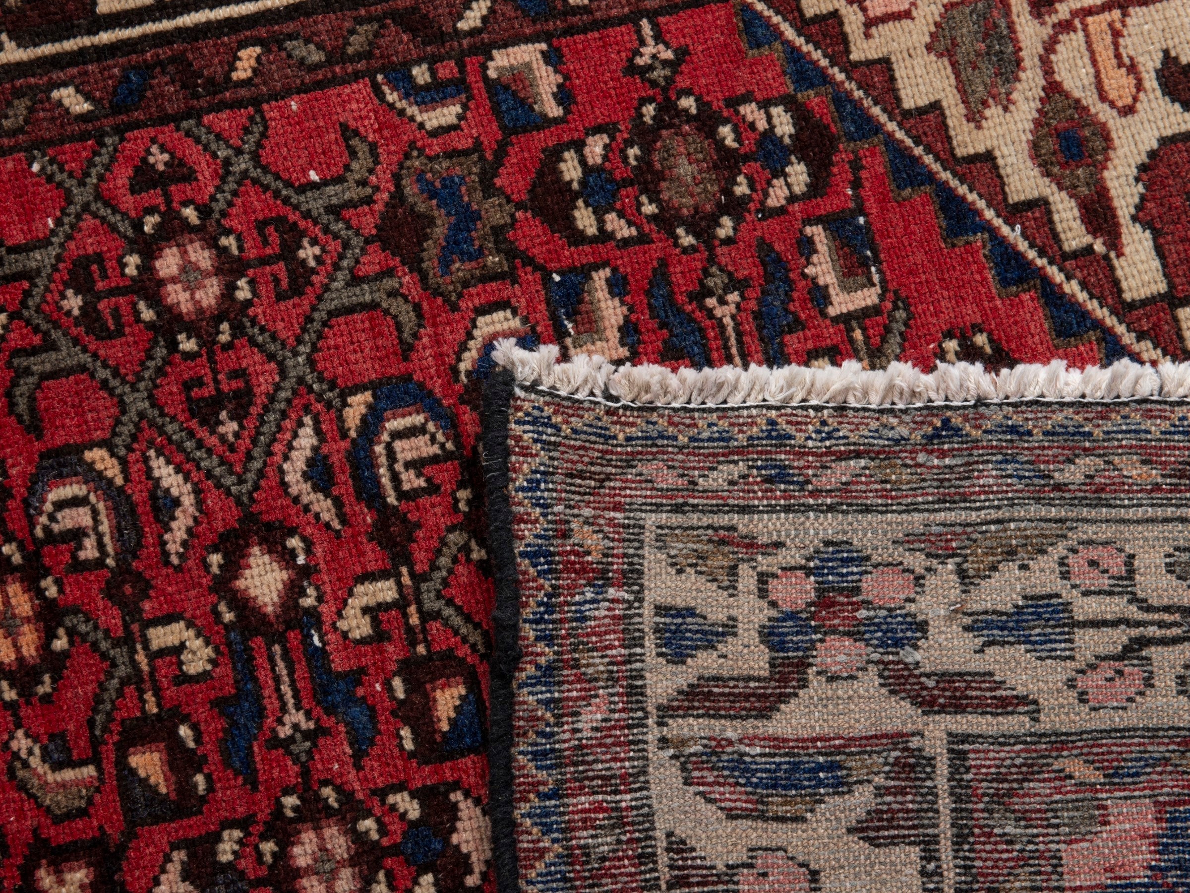 Persian Hamedan runner rug in deep red and cream, view 18 of 18