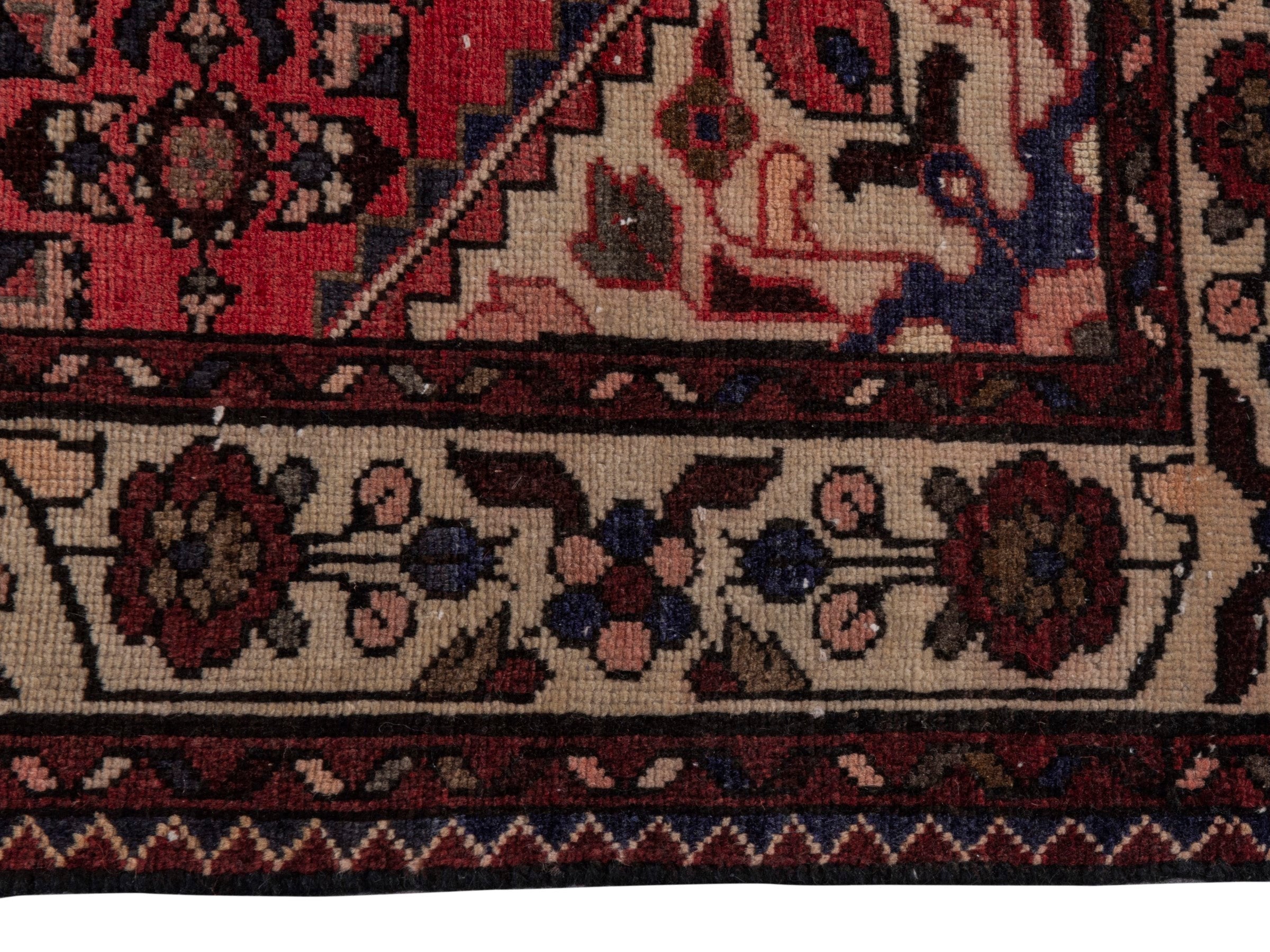 Persian Hamedan runner rug in deep red and cream, view 5 of 18