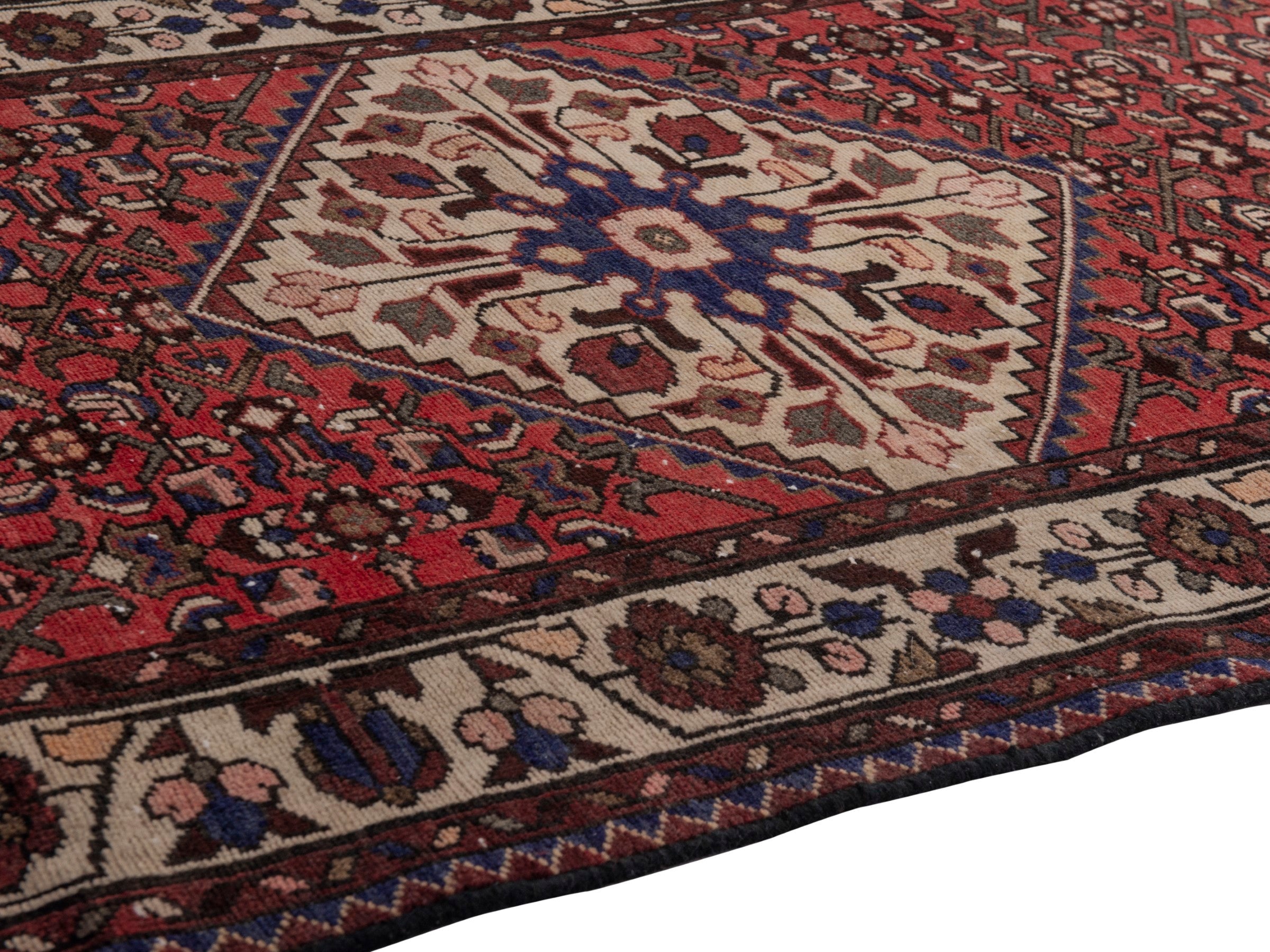 Persian Hamedan runner rug in deep red and cream, view 8 of 18