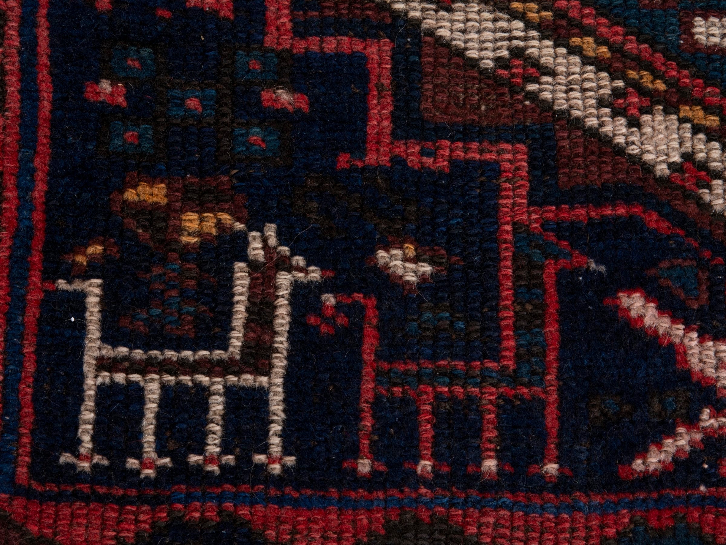 Persian Lori runner rug in navy and burgundy, view 10 of 17