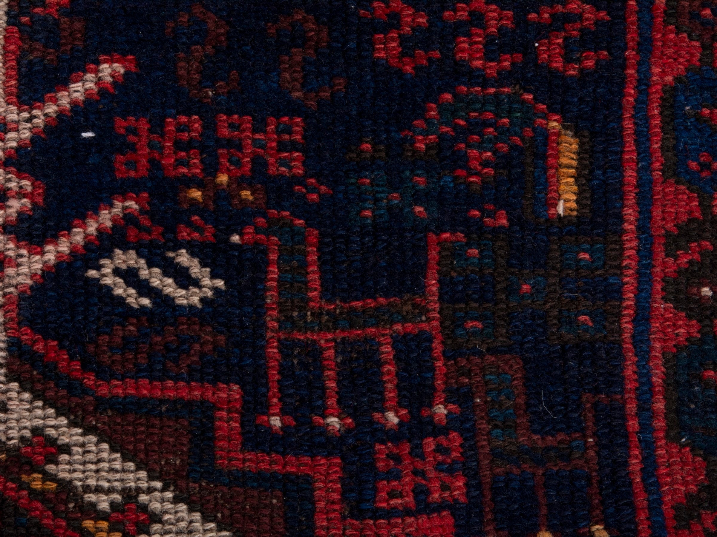 Persian Lori runner rug in navy and burgundy, view 11 of 17