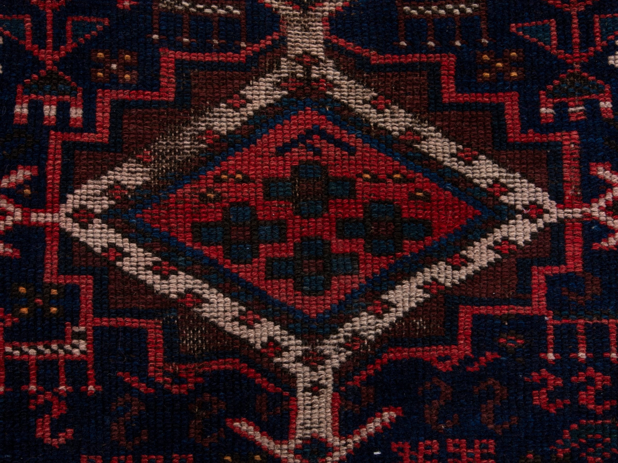 Persian Lori runner rug in navy and burgundy, view 12 of 17