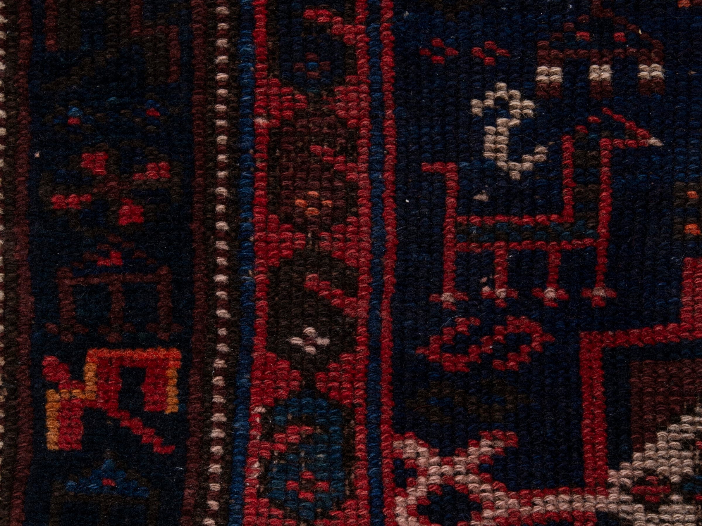 Persian Lori runner rug in navy and burgundy, view 13 of 17