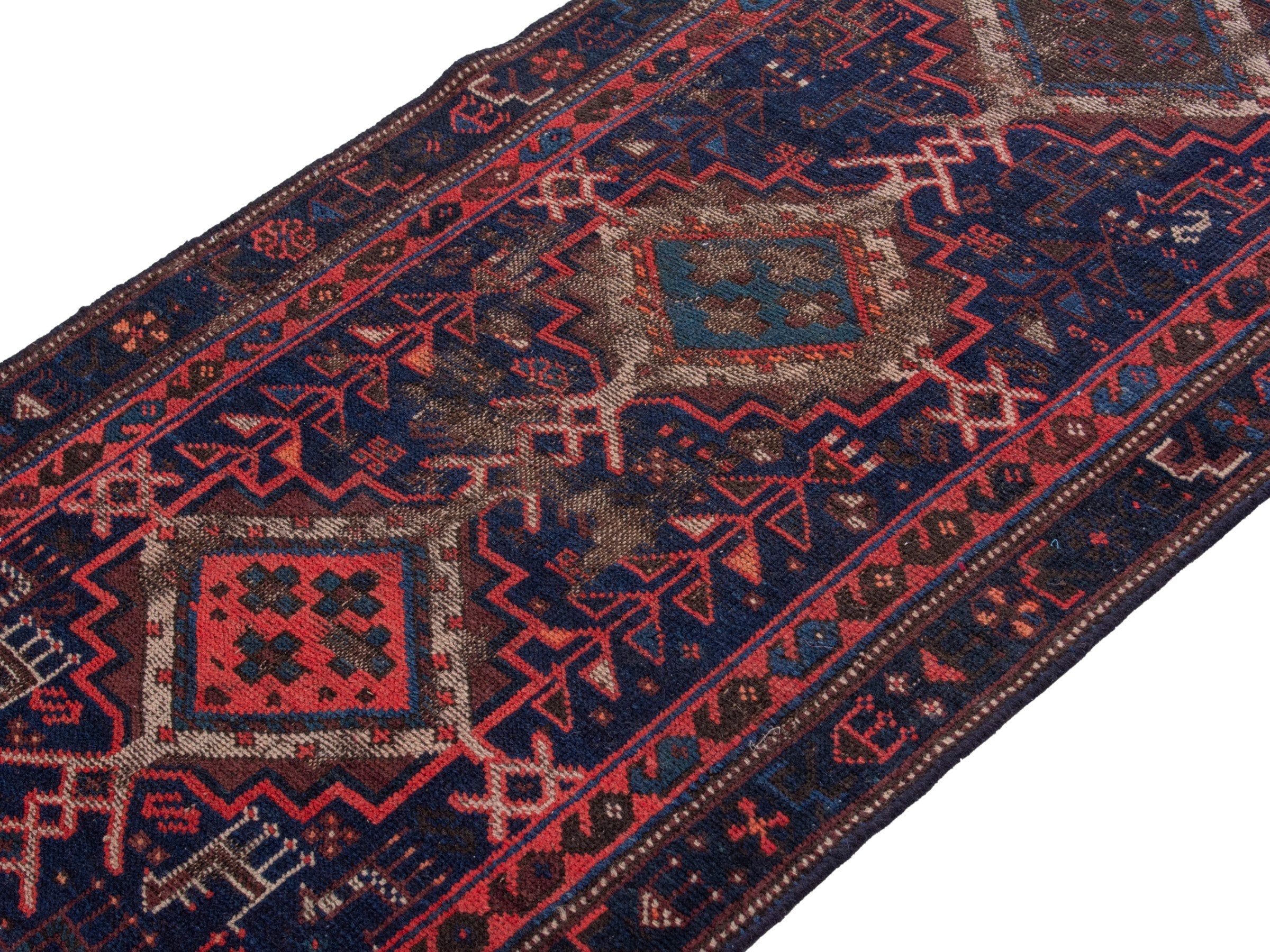 Persian Lori runner rug in navy and burgundy, view 4 of 17