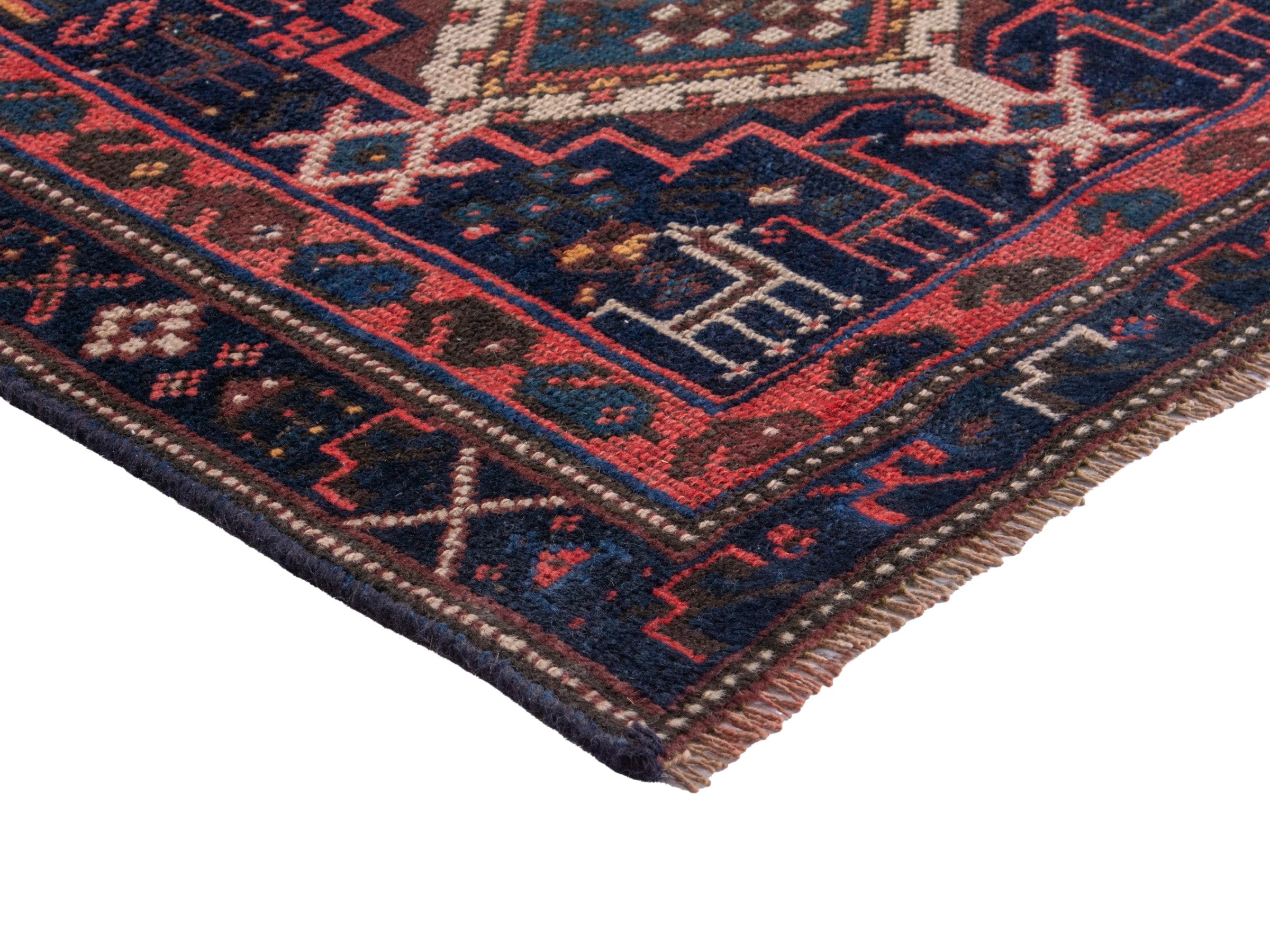 Persian Lori runner rug in navy and burgundy, view 5 of 17