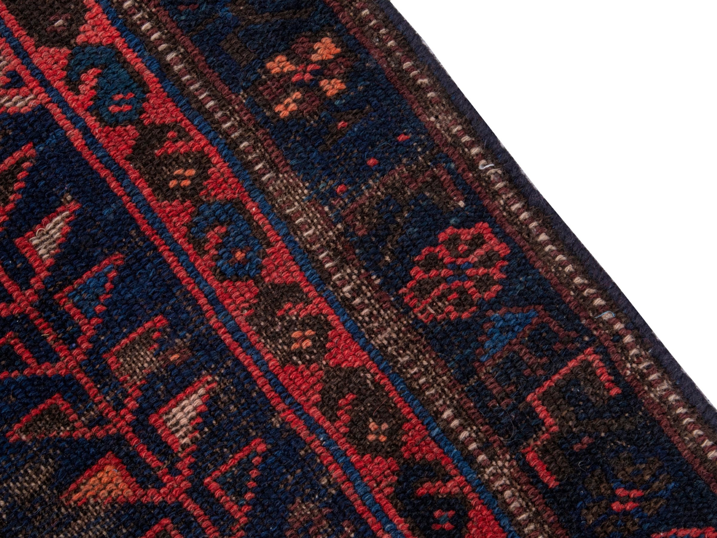 Persian Lori runner rug in navy and burgundy, view 6 of 17