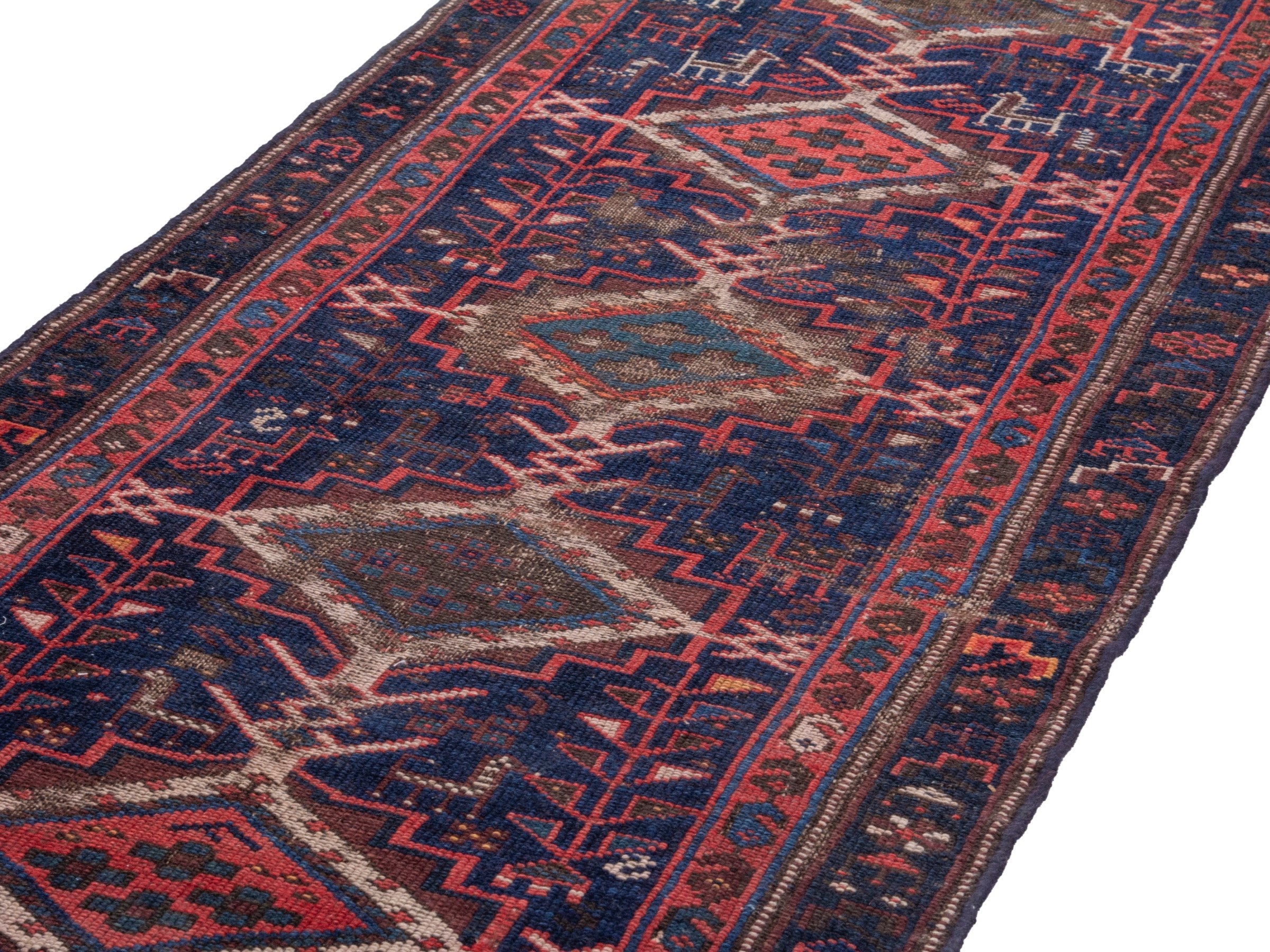Persian Lori runner rug in navy and burgundy, view 8 of 17