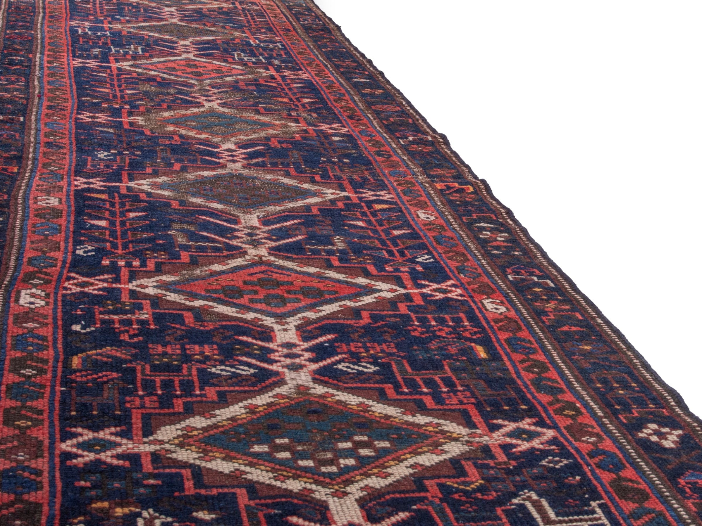 Persian Lori runner rug in navy and burgundy, view 9 of 17