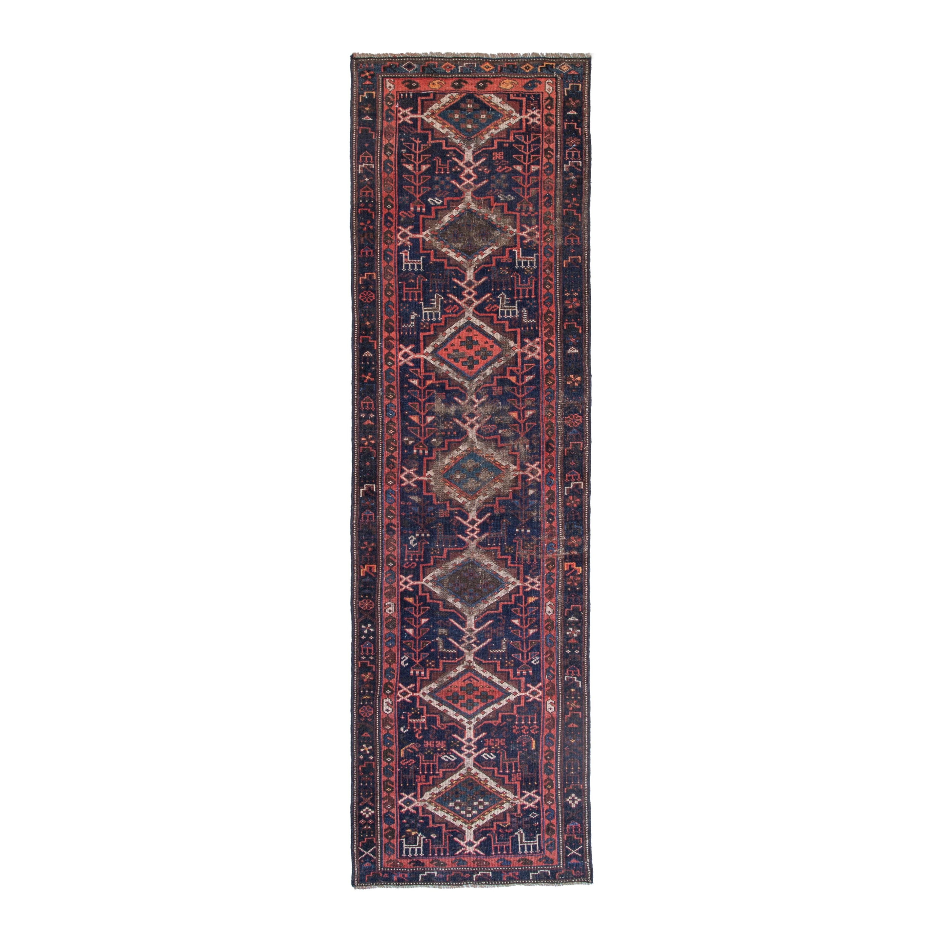 Persian Lori runner rug in navy and burgundy, 2'11" x 10'2"