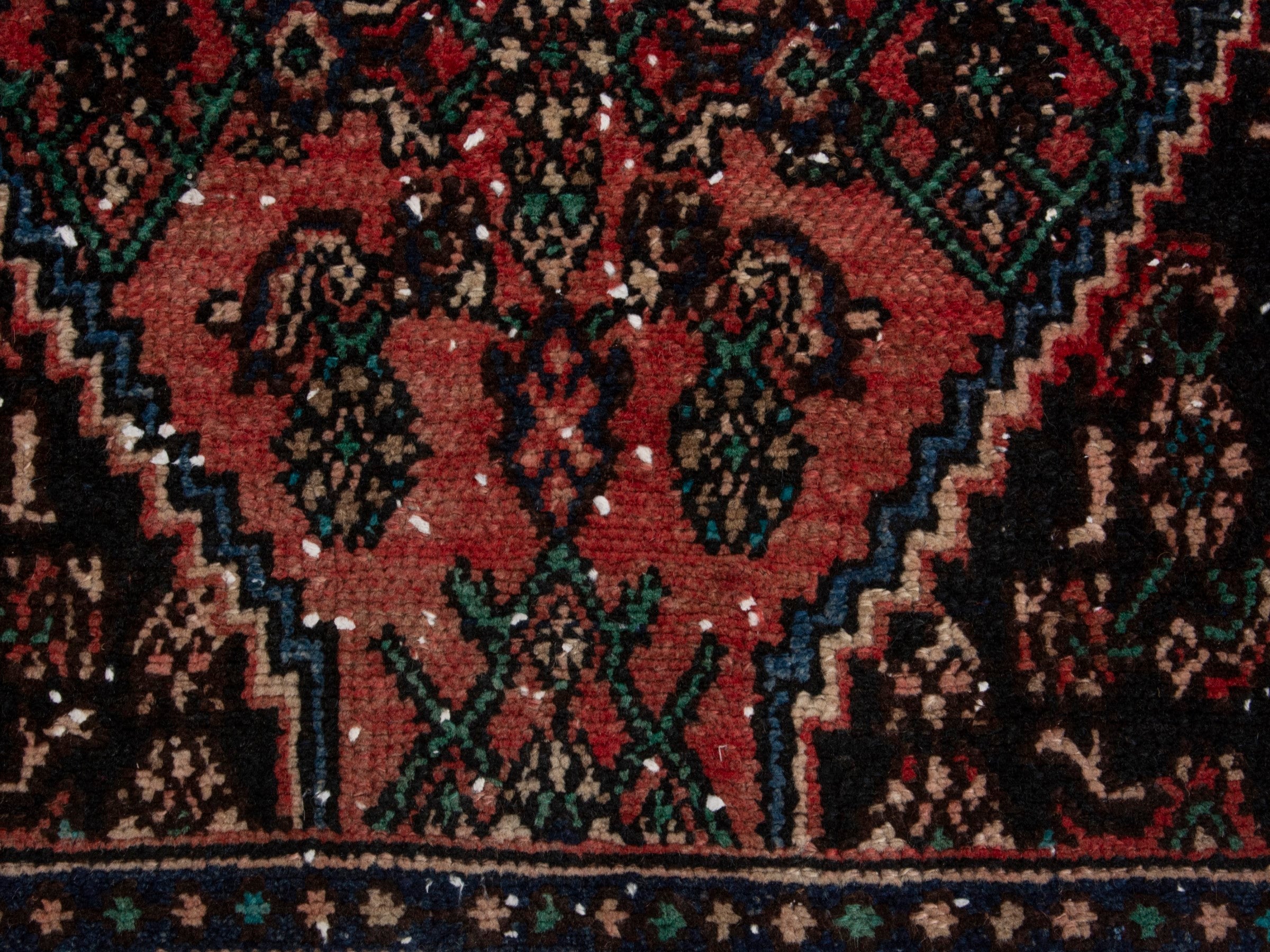 Persian Hamedan runner rug in burgundy and near-black, view 11 of 18