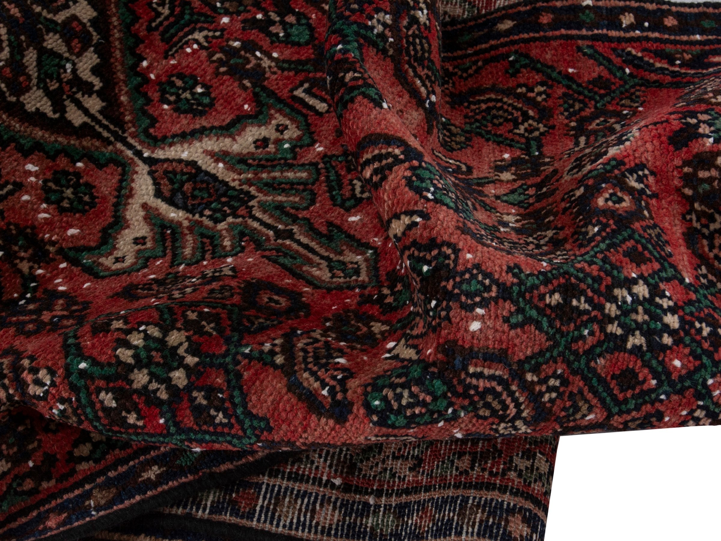 Persian Hamedan runner rug in burgundy and near-black, view 16 of 18