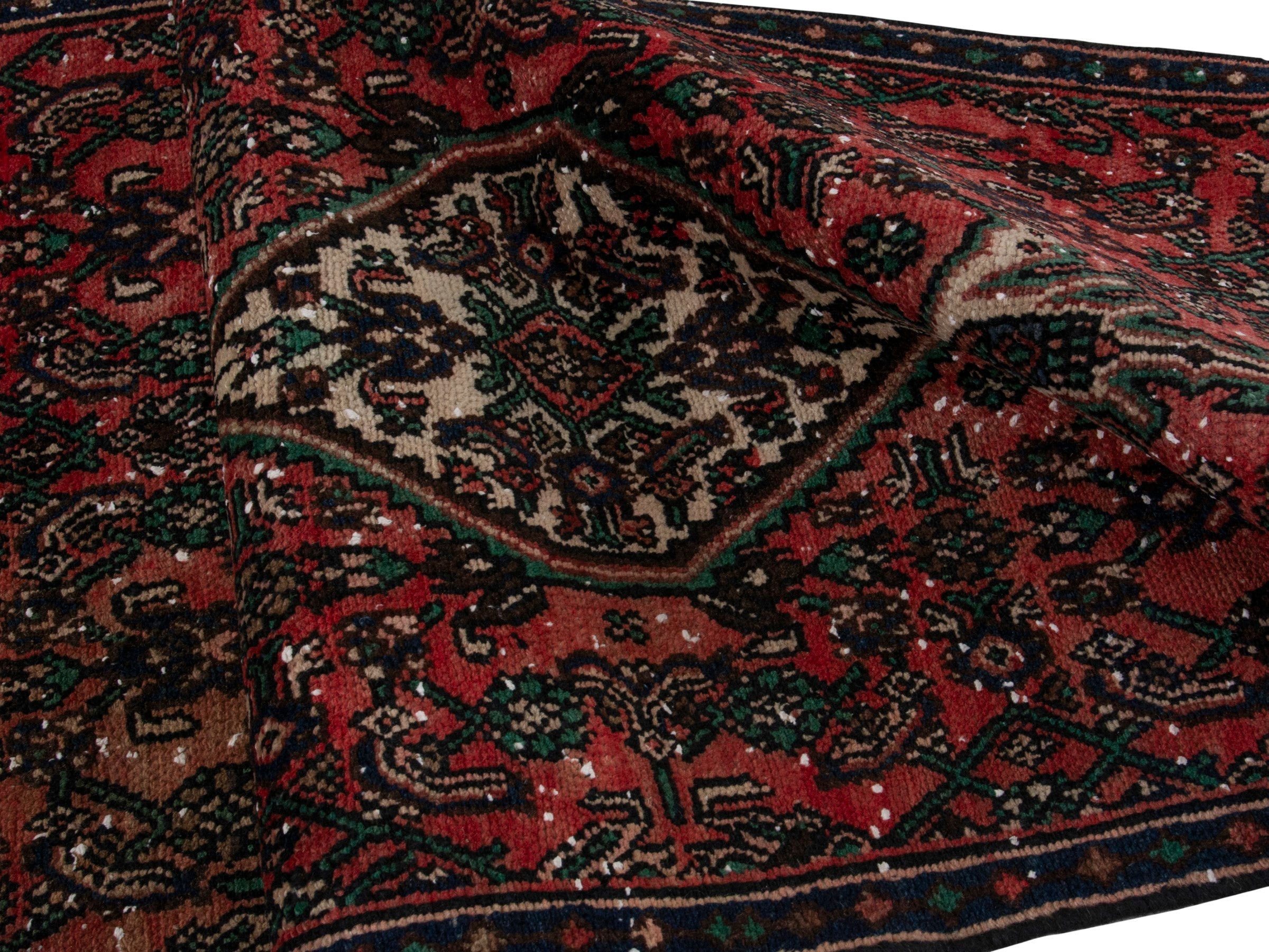 Persian Hamedan runner rug in burgundy and near-black, view 17 of 18
