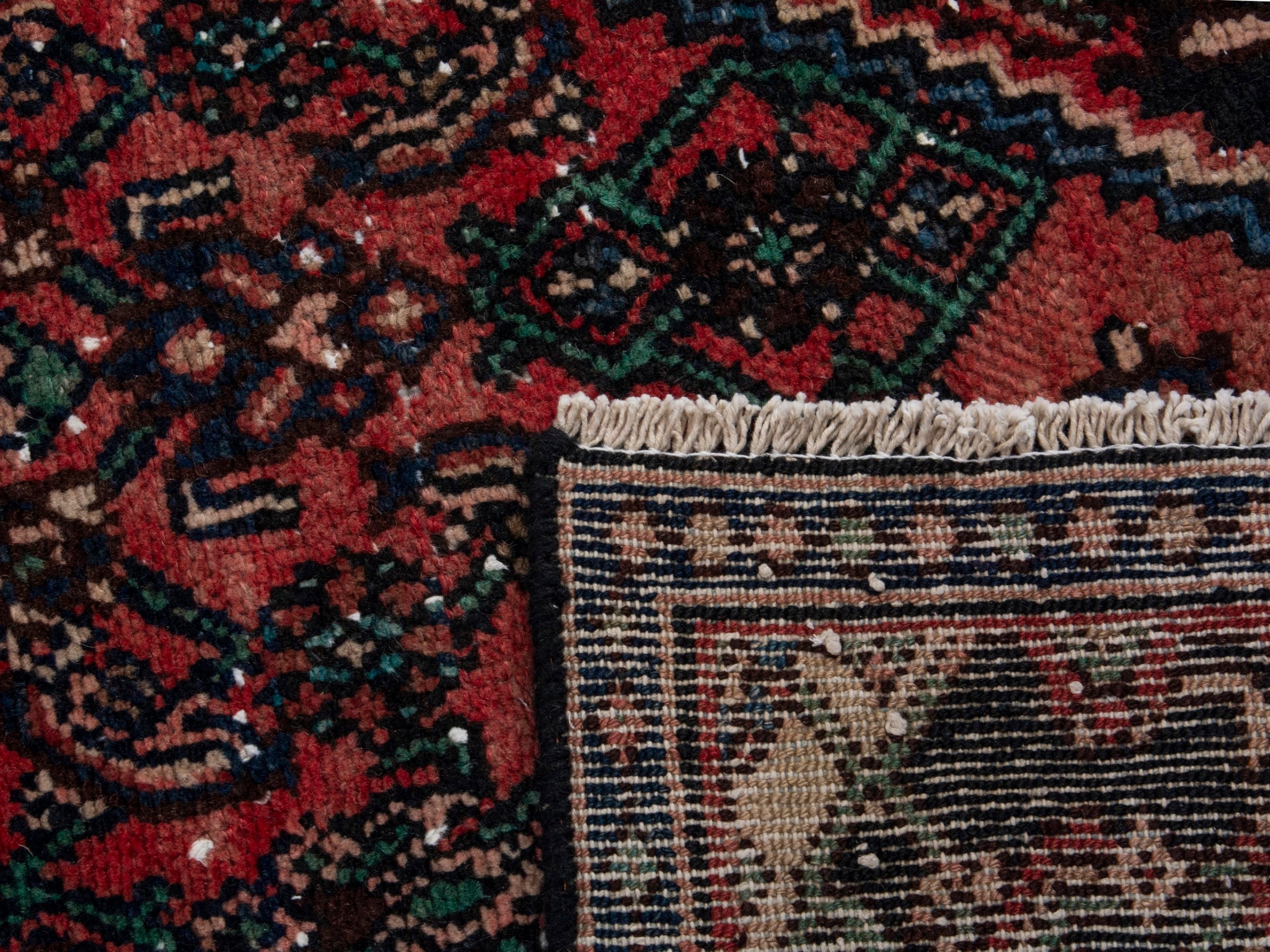 Persian Hamedan runner rug in burgundy and near-black, view 18 of 18