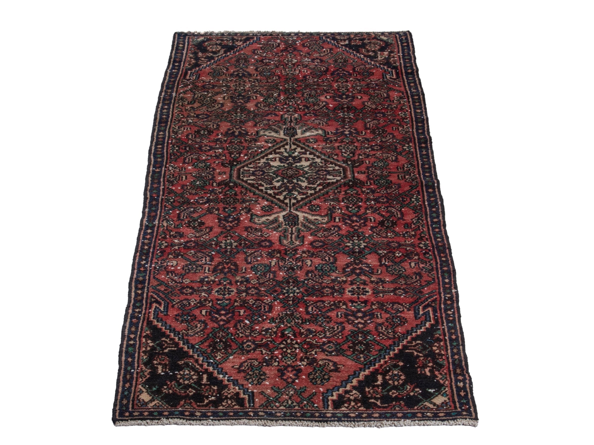 Persian Hamedan runner rug in burgundy and near-black, view 2 of 18