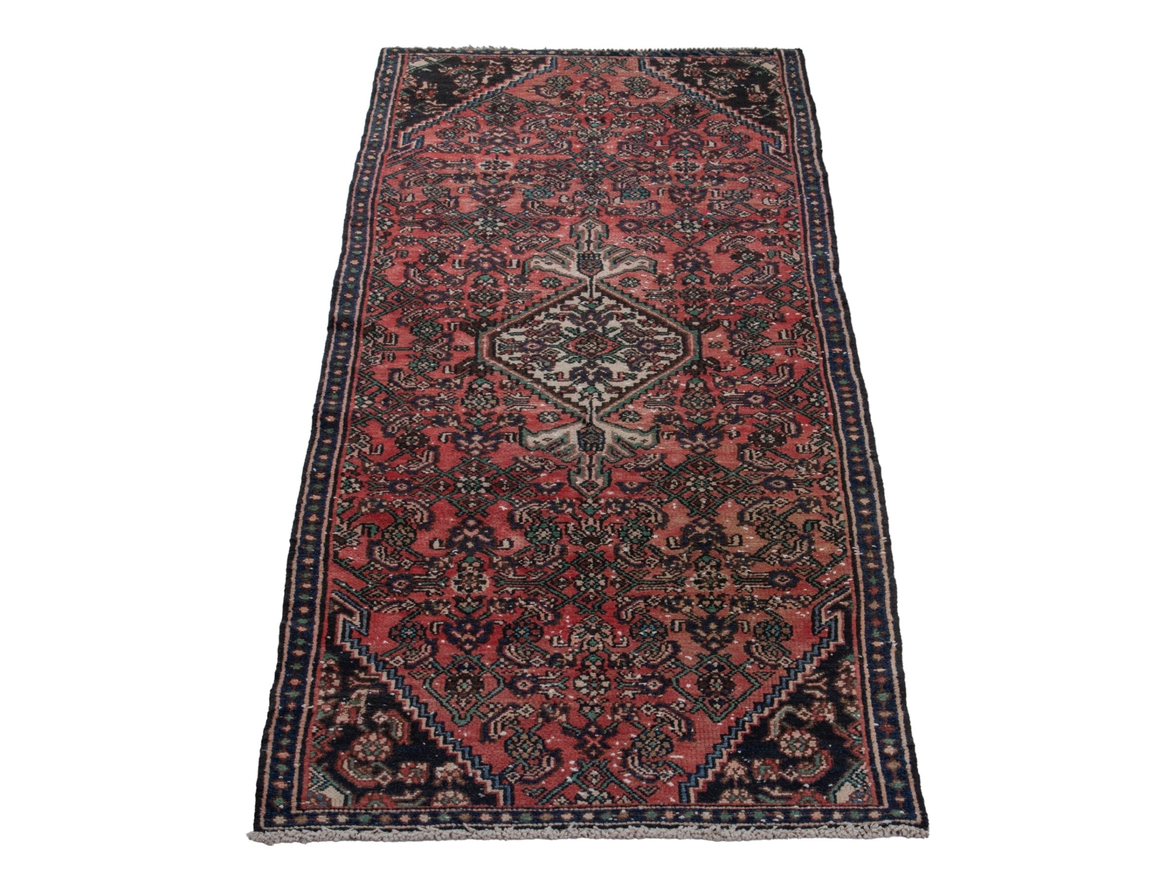 Persian Hamedan runner rug in burgundy and near-black, view 3 of 18