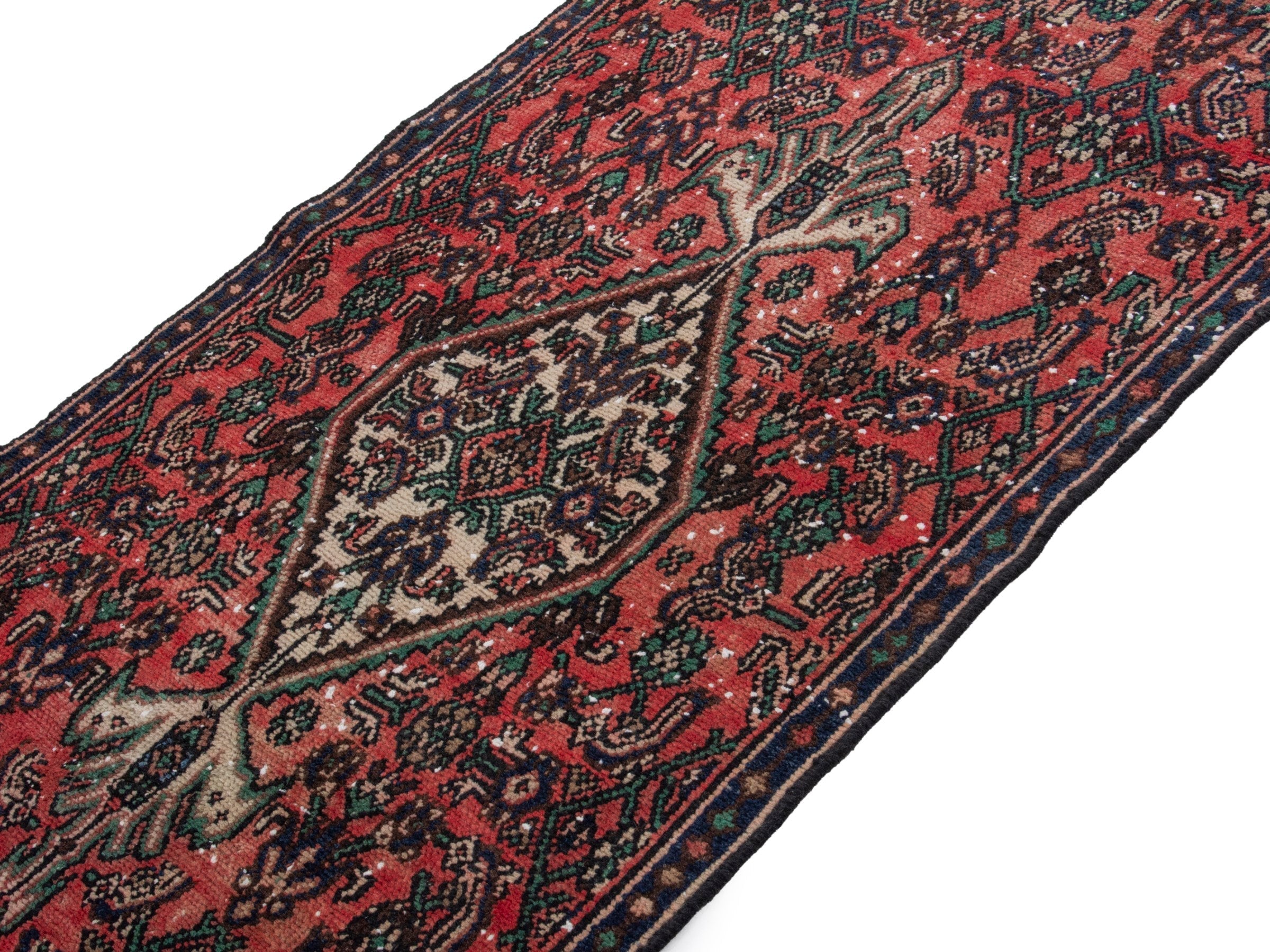 Persian Hamedan runner rug in burgundy and near-black, view 4 of 18