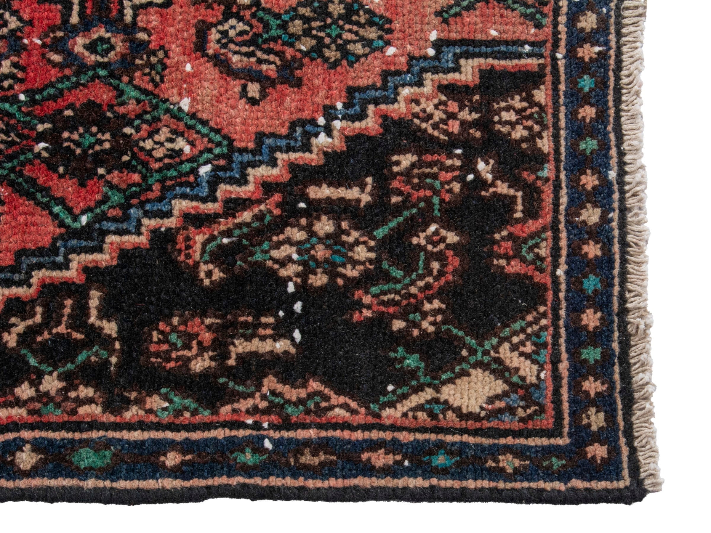 Persian Hamedan runner rug in burgundy and near-black, view 5 of 18