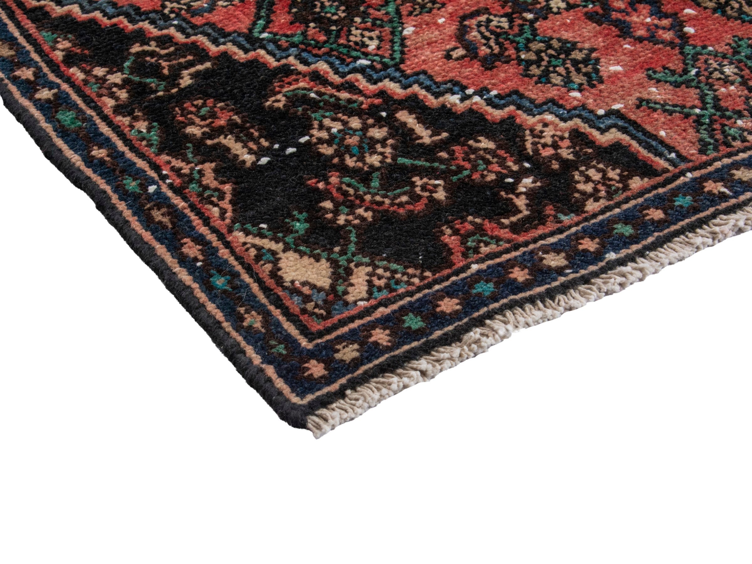 Persian Hamedan runner rug in burgundy and near-black, view 6 of 18