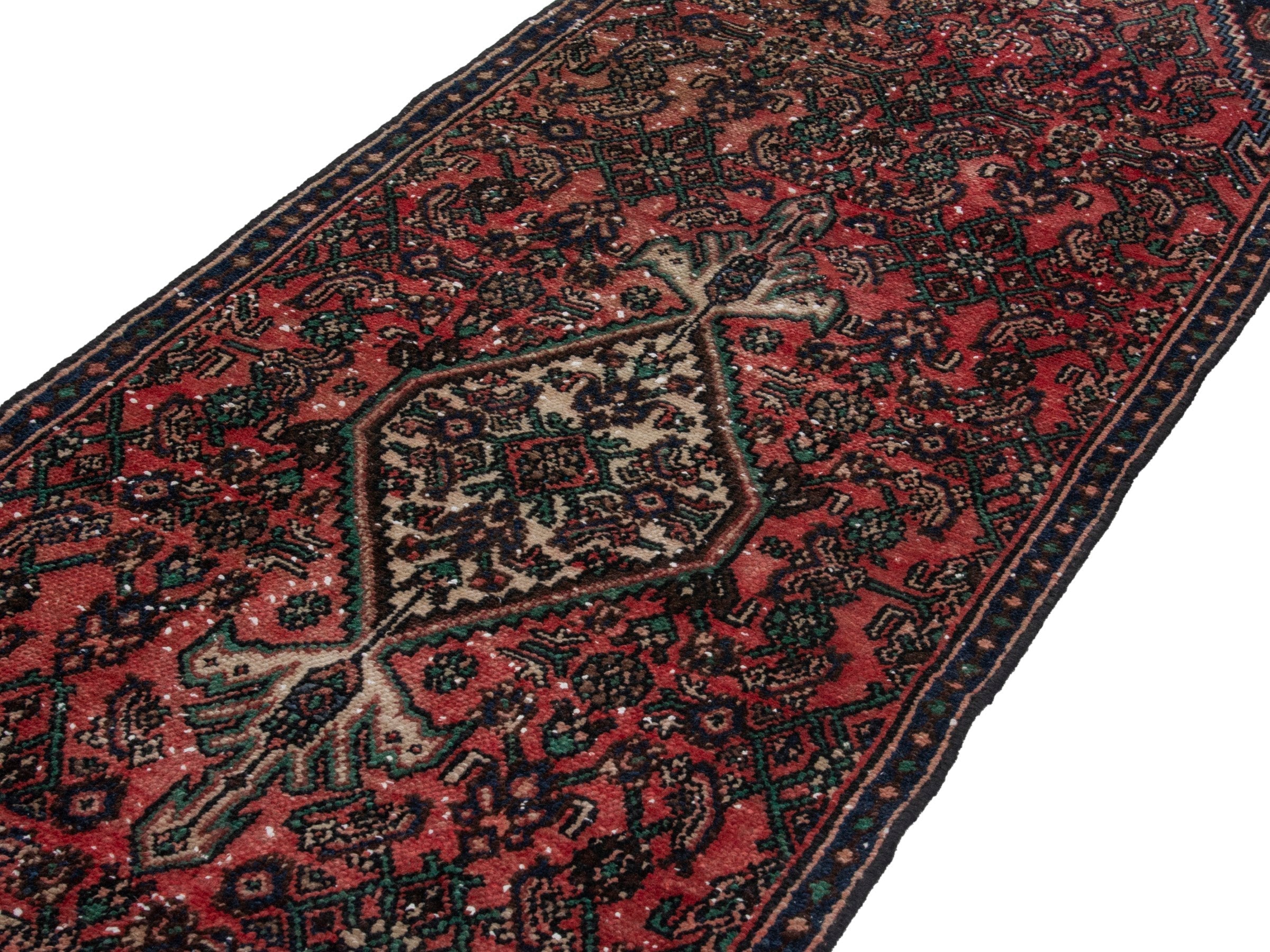 Persian Hamedan runner rug in burgundy and near-black, view 9 of 18