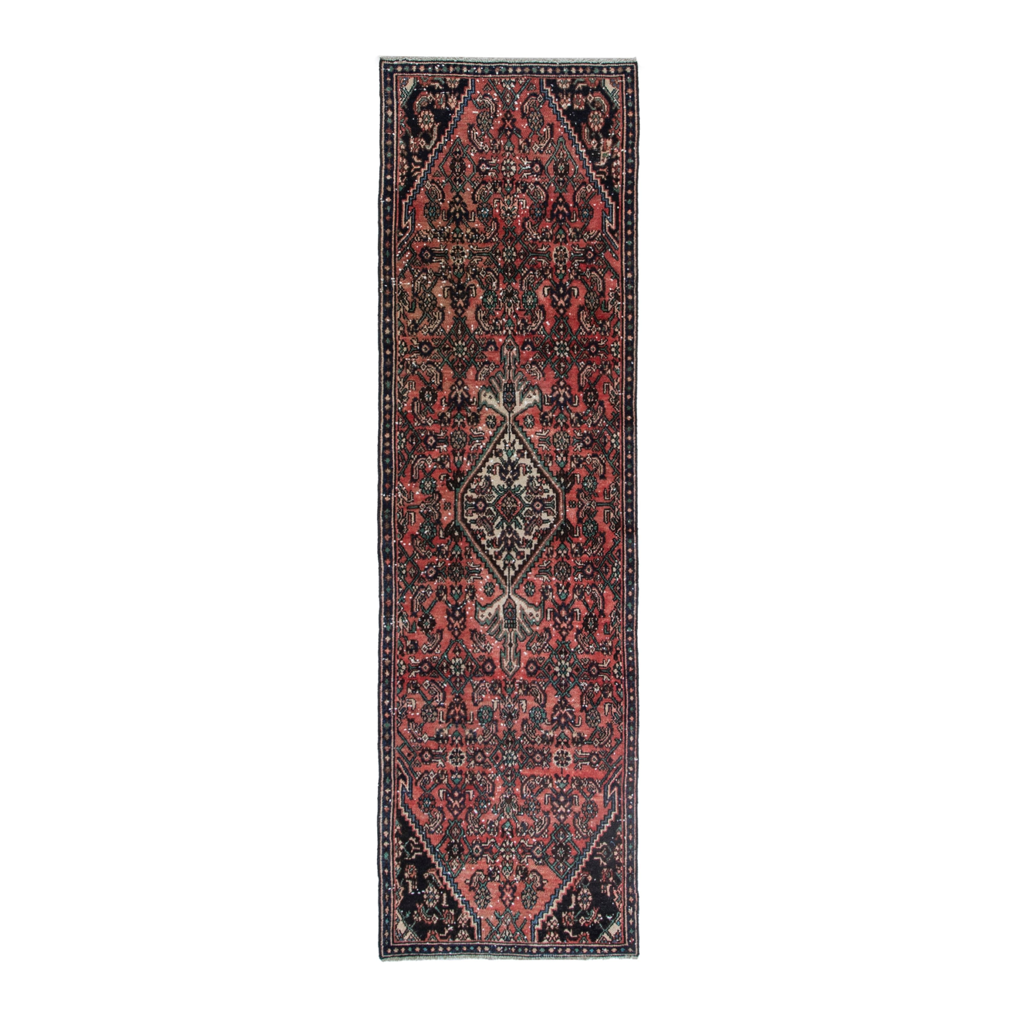 Persian Hamedan runner rug in burgundy and near-black, 2'9" x 9'5"
