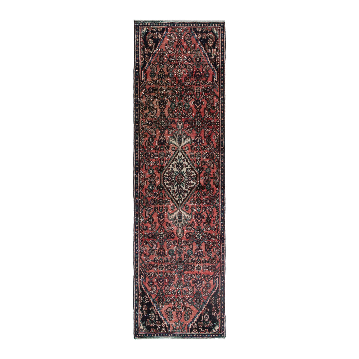 Persian Hamedan runner rug in burgundy and near-black, 2'9" x 9'5"